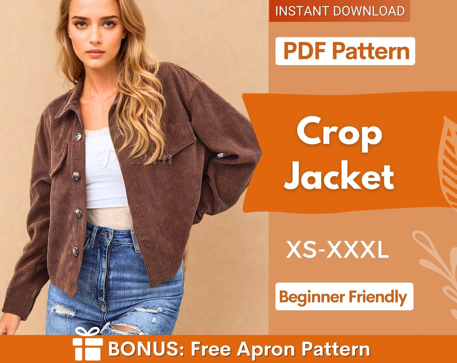 Crop Jacket Pattern for Women, XS-XXXL, Women Jacket Sewing Pattern, Women's Shirt Jacket, Shacket sewing pattern, Women