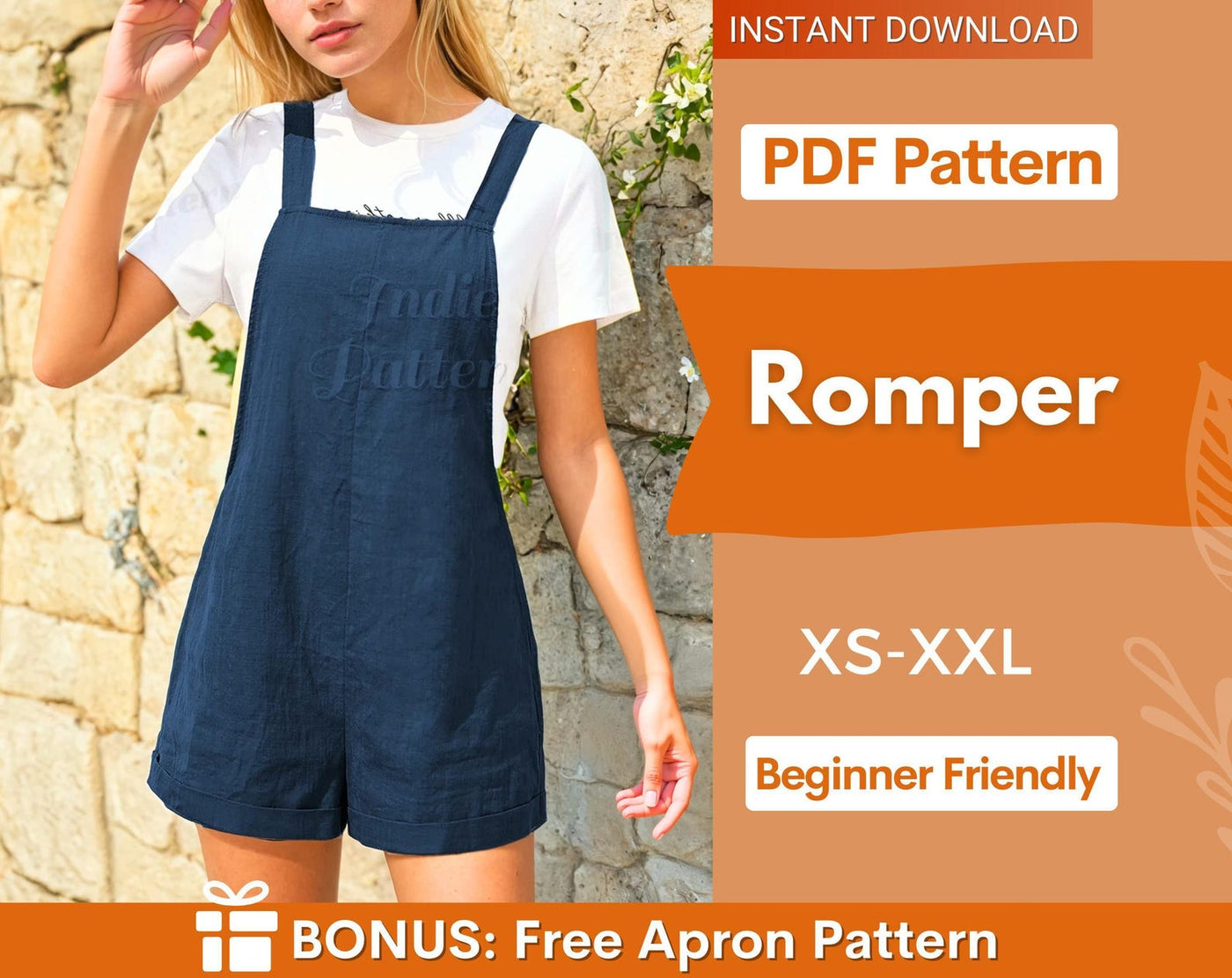 Romper Sewing Pattern - XS-XXL - Playsuit sewing pattern - Jumpsuit Sewing Pattern, Pattern Women's Jumpsuits, overalls