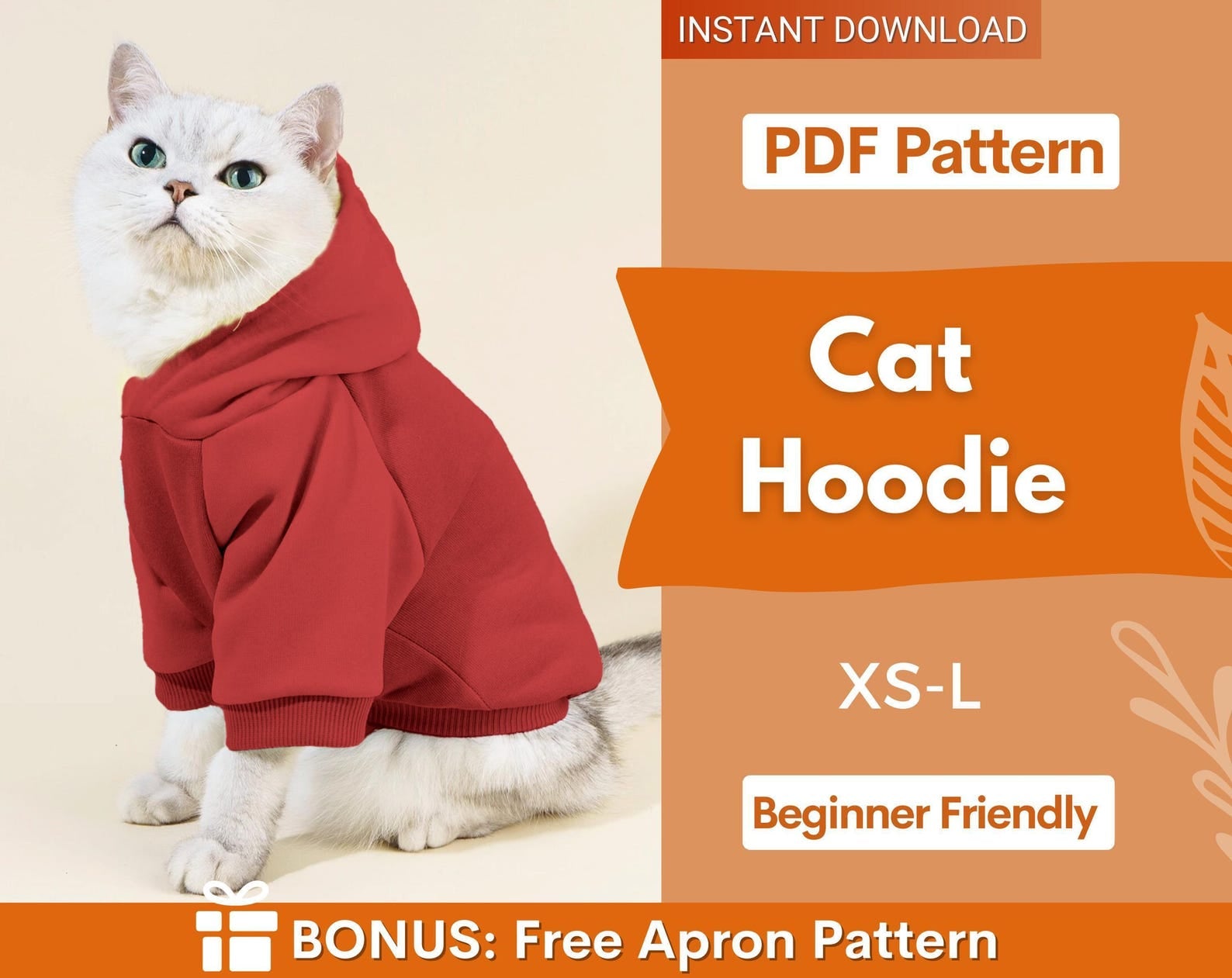 Cat Pattern, Cat Hoodie Sewing Pattern, Sewing Pattern Pet, Pattern for Cat, Pet Pattern, Sewing pattern for Cat, Cat Hoodie