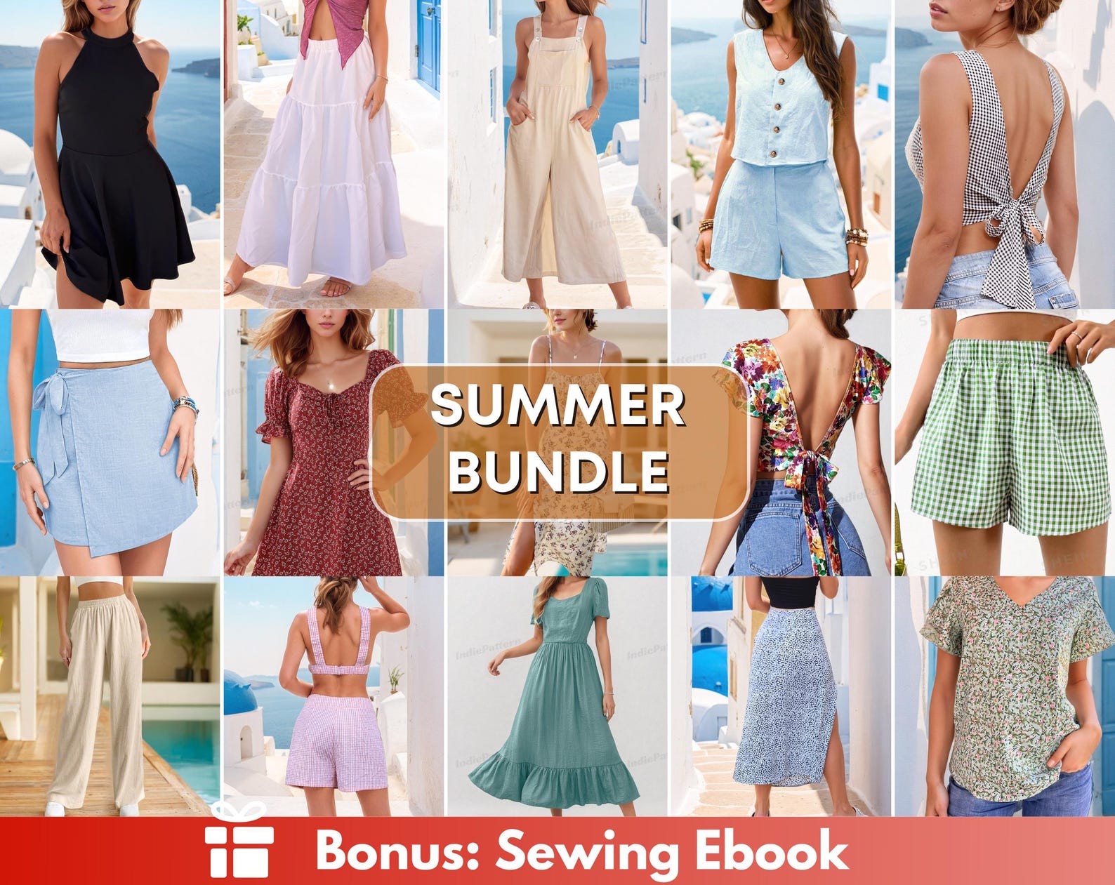 Summer Patterns Bundle | Women Patterns | Dress Pattern | Jumpsuit Pattern | Pants Sewing Patterns | Skirt sewing pattern |