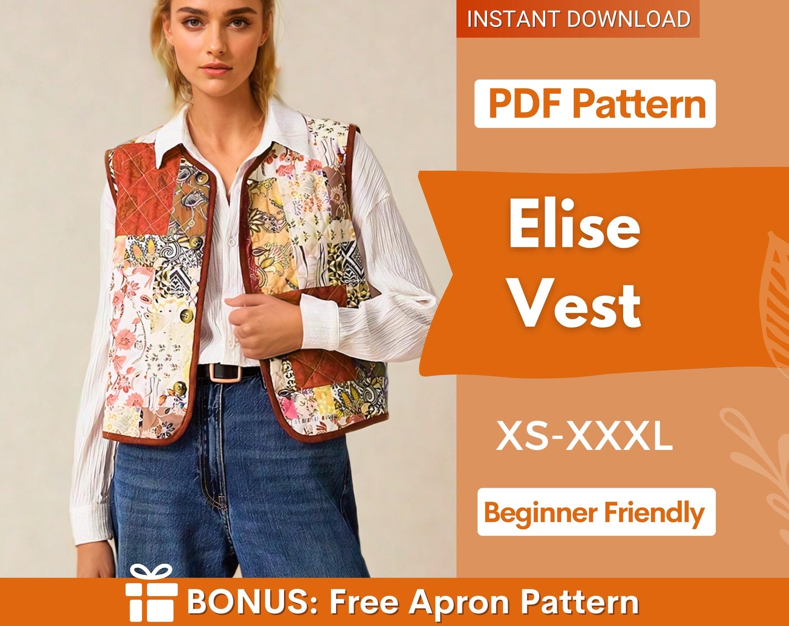 Vest Sewing Pattern | Front Tie Top Pattern | Vest Pattern | Top sewing pattern | Women Sewing Patterns | Quilted Vest |