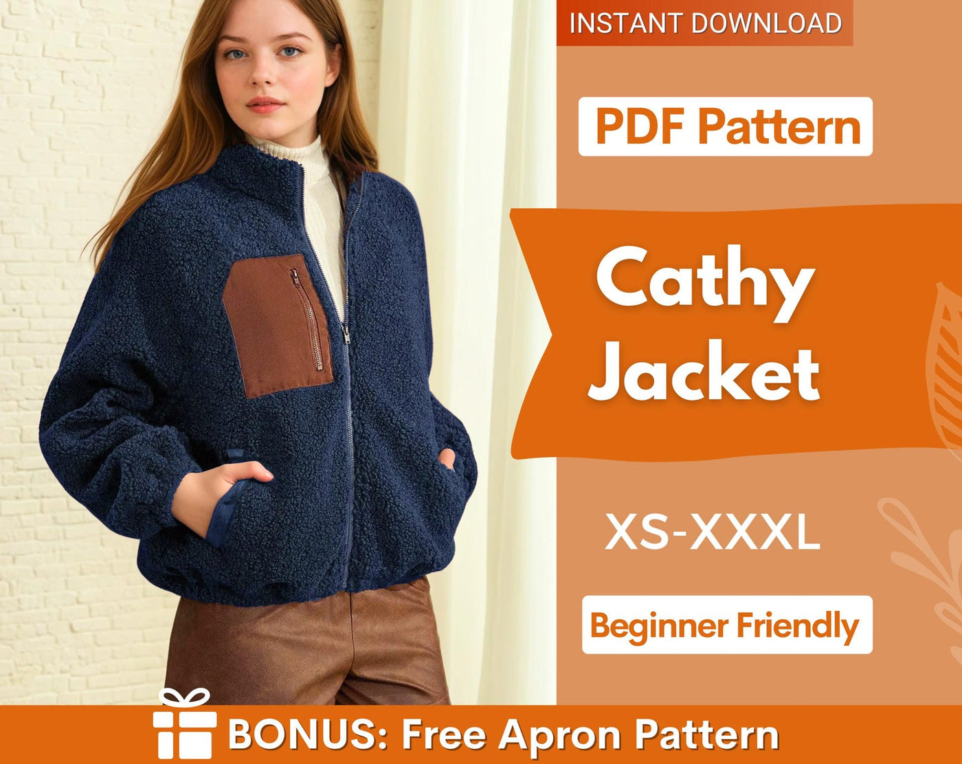 Jacket Sewing Pattern for Women, Women Sewing Pattern, Teddy Jacket, Zip Up Jacket, Beginner Sewing Pattern, Sewing Pattern