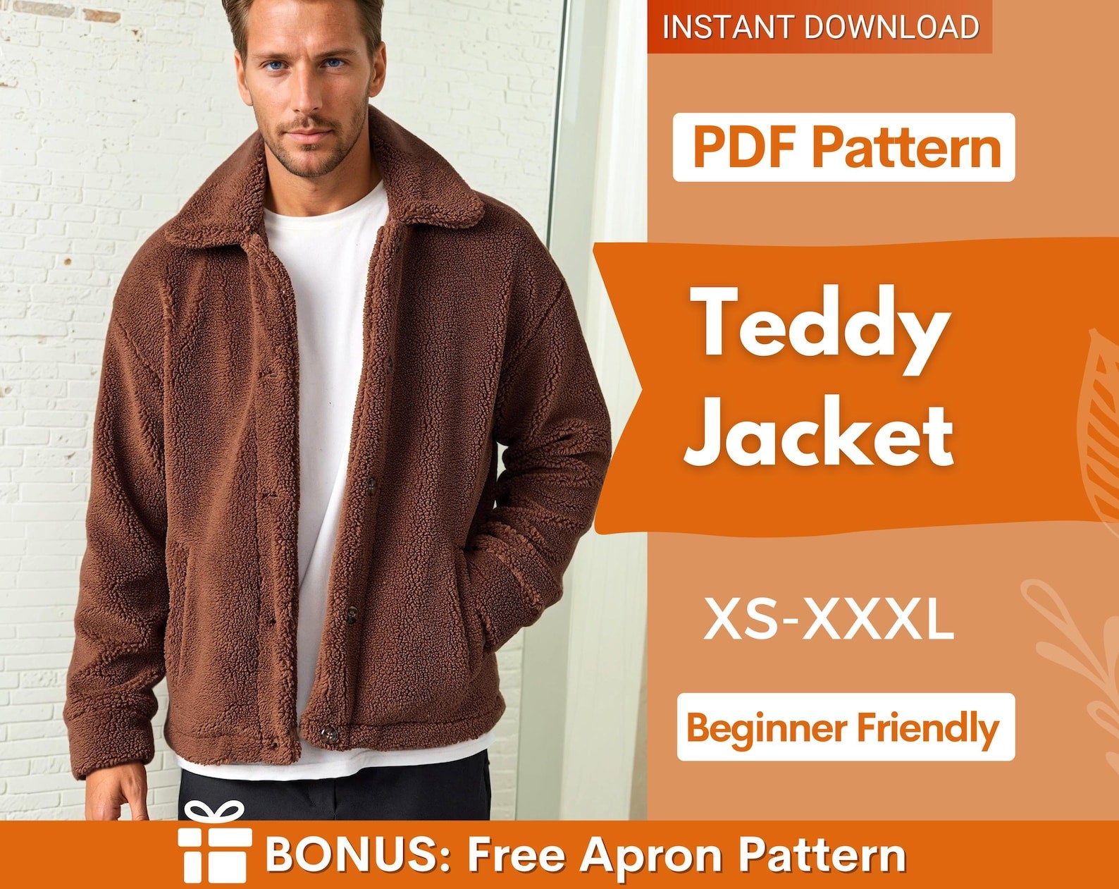 Teddy Jacket Sewing Pattern for Men, Jacket Pattern, Men Sewing Pattern, Button Up Jacket Men, Coat Pattern, Teddy Jacket