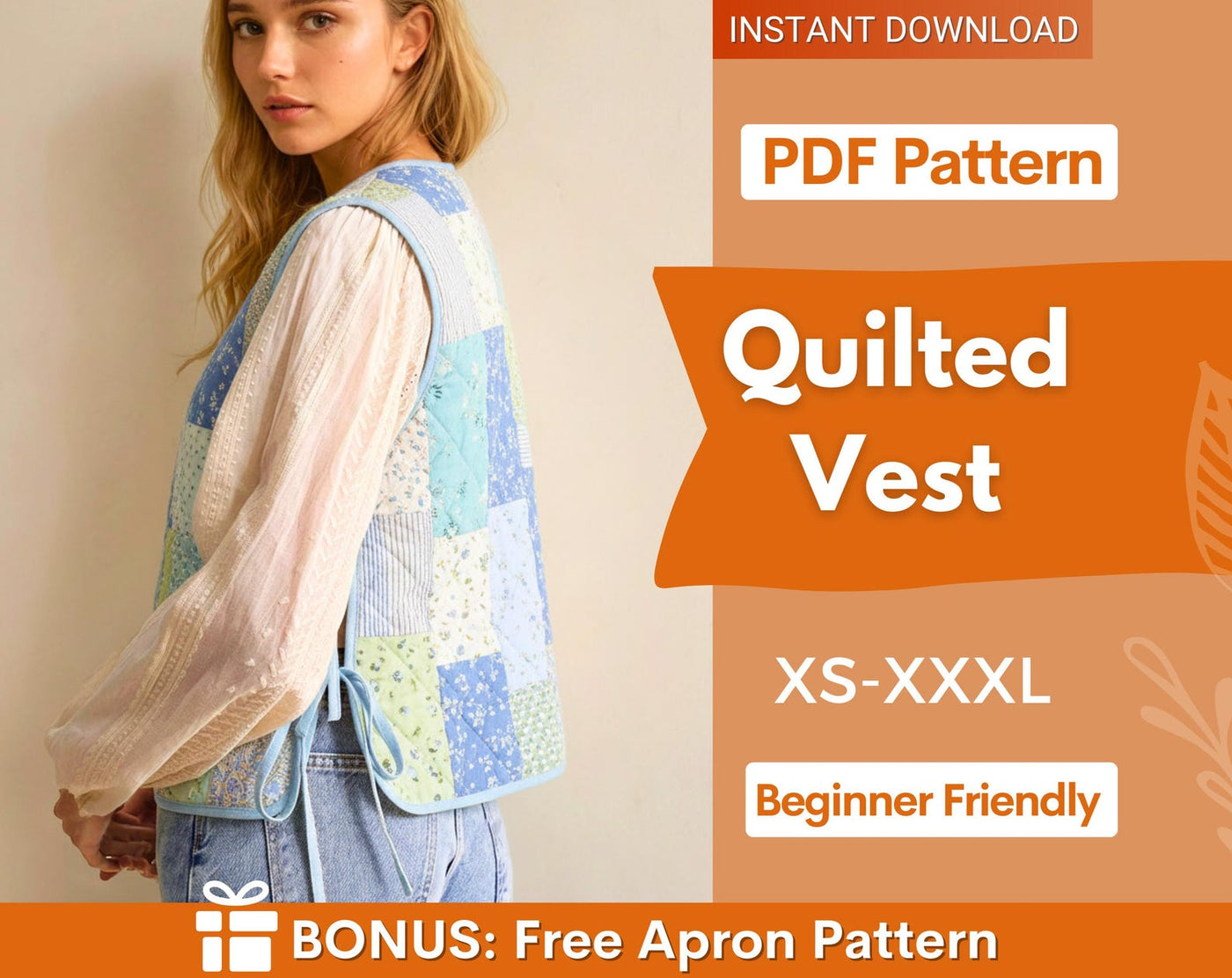 Quilted Vest Sewing Pattern | Side Tie Vest Pattern | Tie Top sewing pattern | Women Sewing Patterns | Quilted Vest | Tie