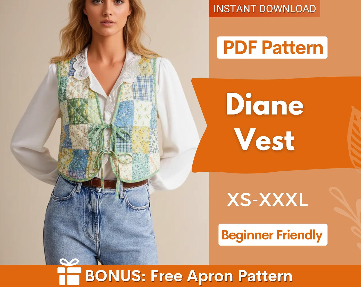 Quilted Vest Sewing Pattern | Front Tie Vest | Vest Sewing Pattern | Top Pattern | Women Sewing Patterns | Quilted Vest |