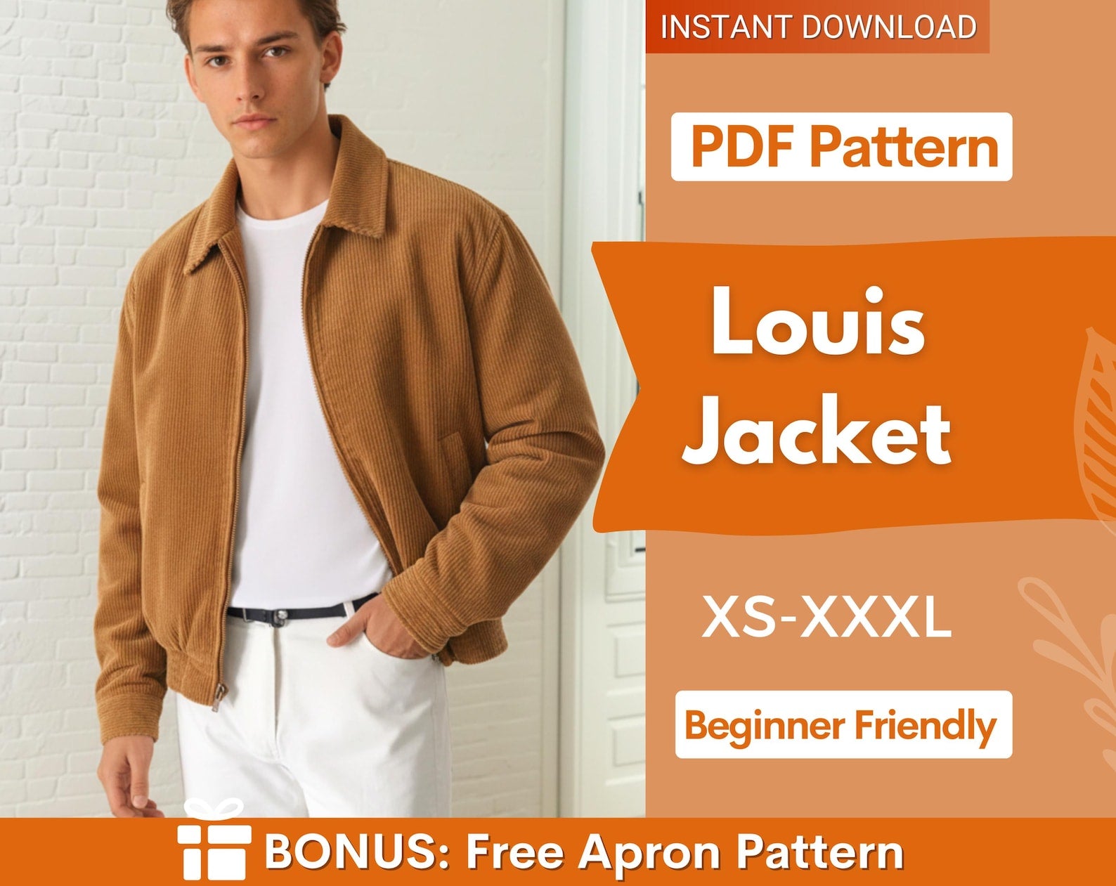 Men Jacket Sewing Pattern, Zip Up Jacket Pattern Men Sewing Pattern, Jacket Men, Men Pattern, Sewing Pattern Zip Up Jacket