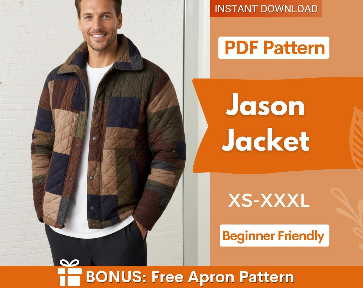 Men Jacket Sewing Pattern, Quilted Jacket Pattern, Men Sewing Pattern, Button Up Jacket Men, Coat Pattern, Men Jacket Coat
