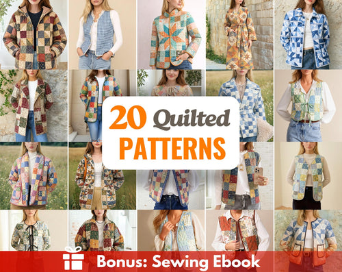 20 Quilted Sewing Patterns Bundle | Women Sewing Patterns | Jacket Sewing Pattern | Vest Pattern | Patchwork Patterns | Coat