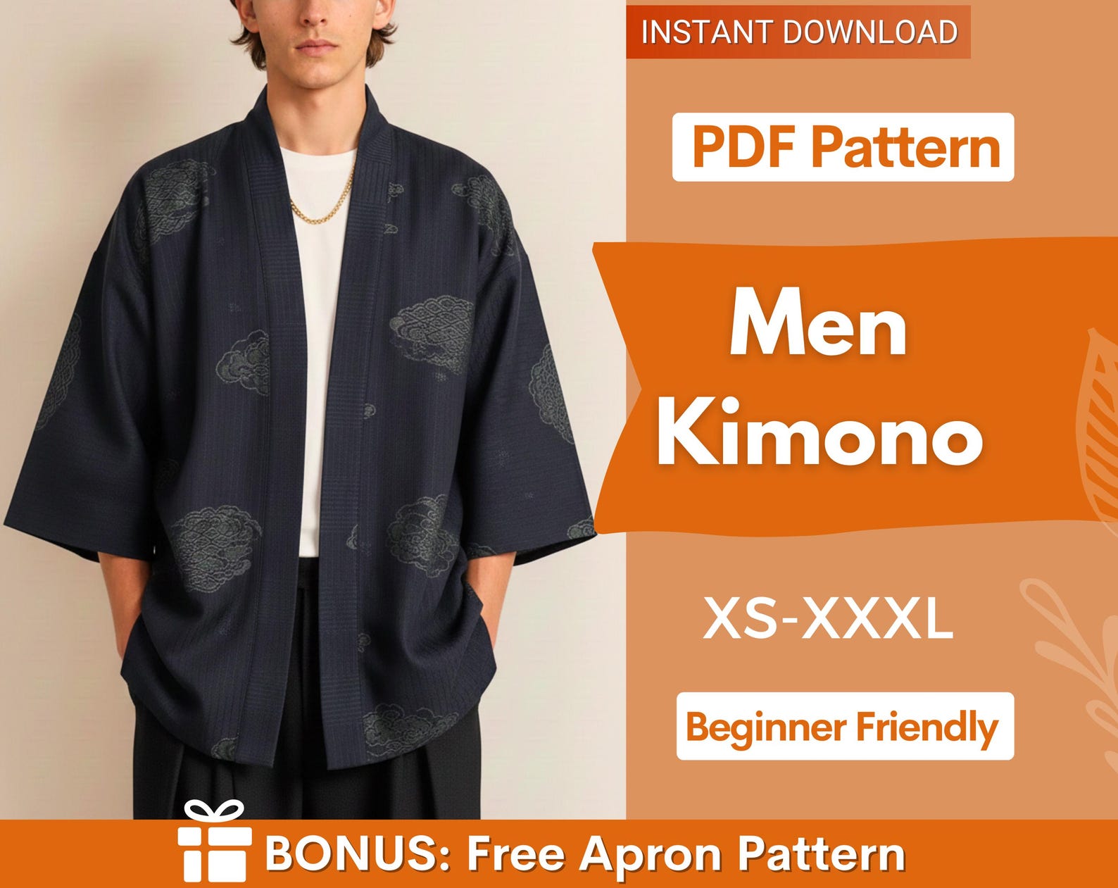 Kimono Sewing Pattern for Men, Short Kimono Pattern for Men, Kimono Pattern, Sewing Pattern for Men, Men Sewing Pattern