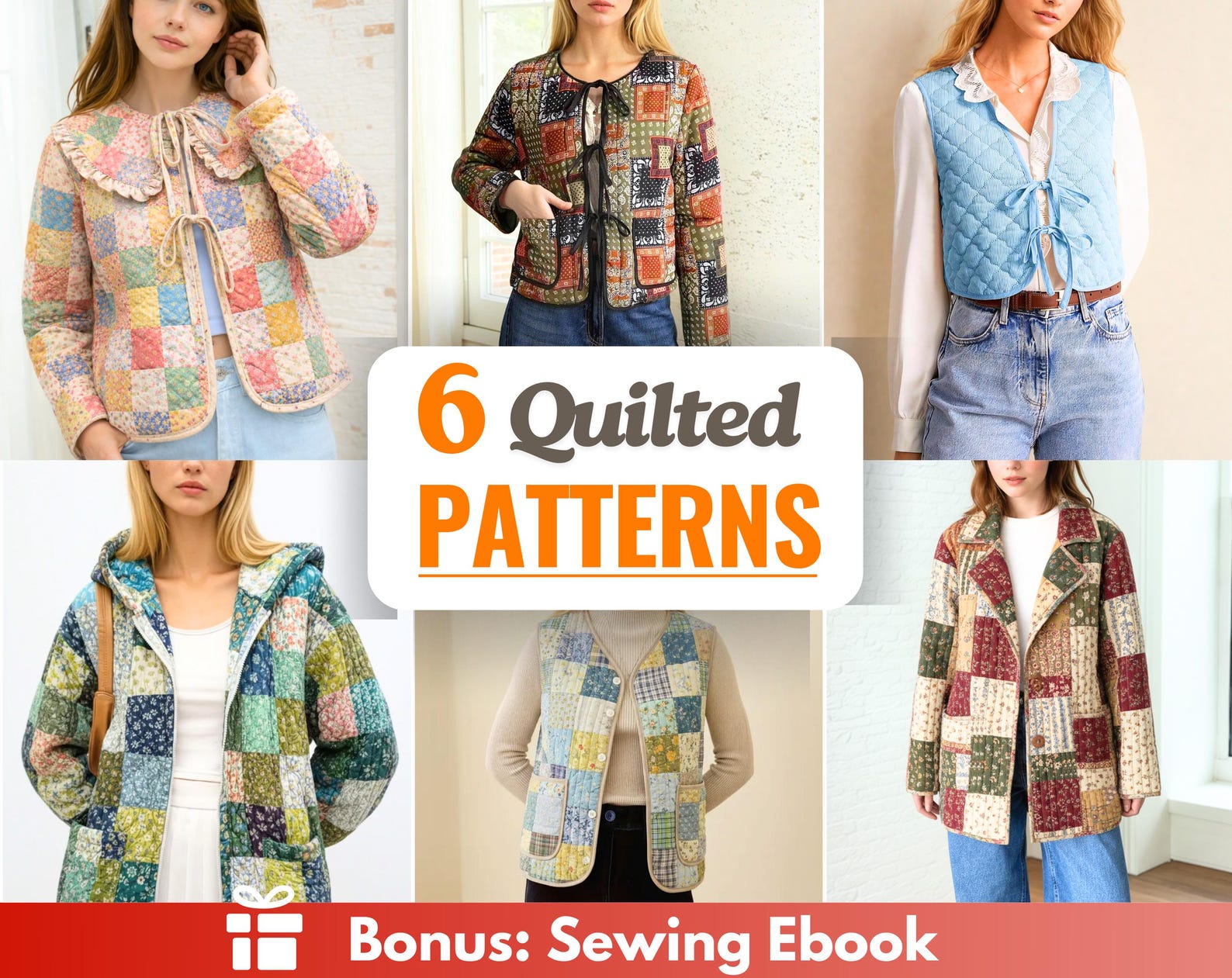 Quilted Sewing Patterns Bundle | Women Sewing Patterns | Jacket Sewing Pattern | Vest Pattern | Patchwork Patterns | Coat