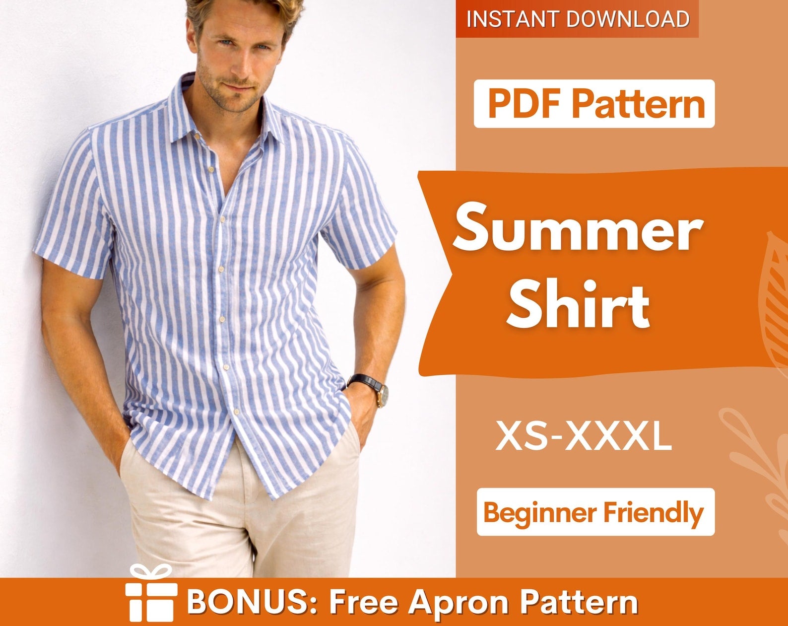 Shirt Sewing Pattern for Men, Men Shirt, Aloha Shirt, Hawaiian Shirt Pattern, Tropical Shirt, Sewing Pattern for Men, Men's