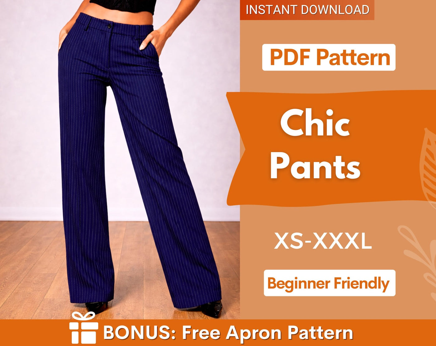 Pants Sewing Pattern for Women | Sewing Patterns | Trousers Pattern | Straight Leg Pants Pattern | Sewing Pattern Women Pants