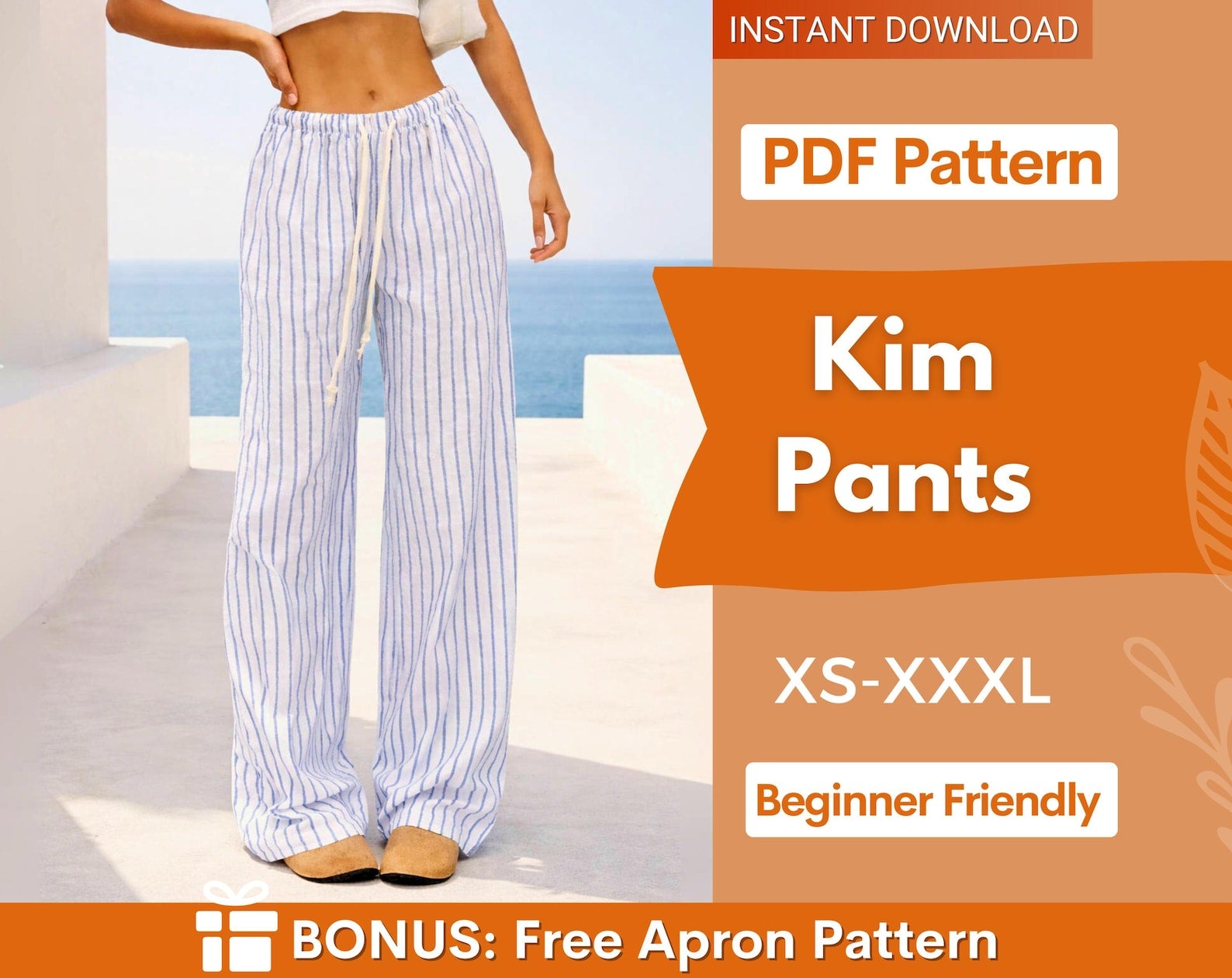 Elastic Wide Pants Pattern with Pockets | Summer Pants Sewing Pattern for Women | Pants Pattern | Women Sewing Pattern |