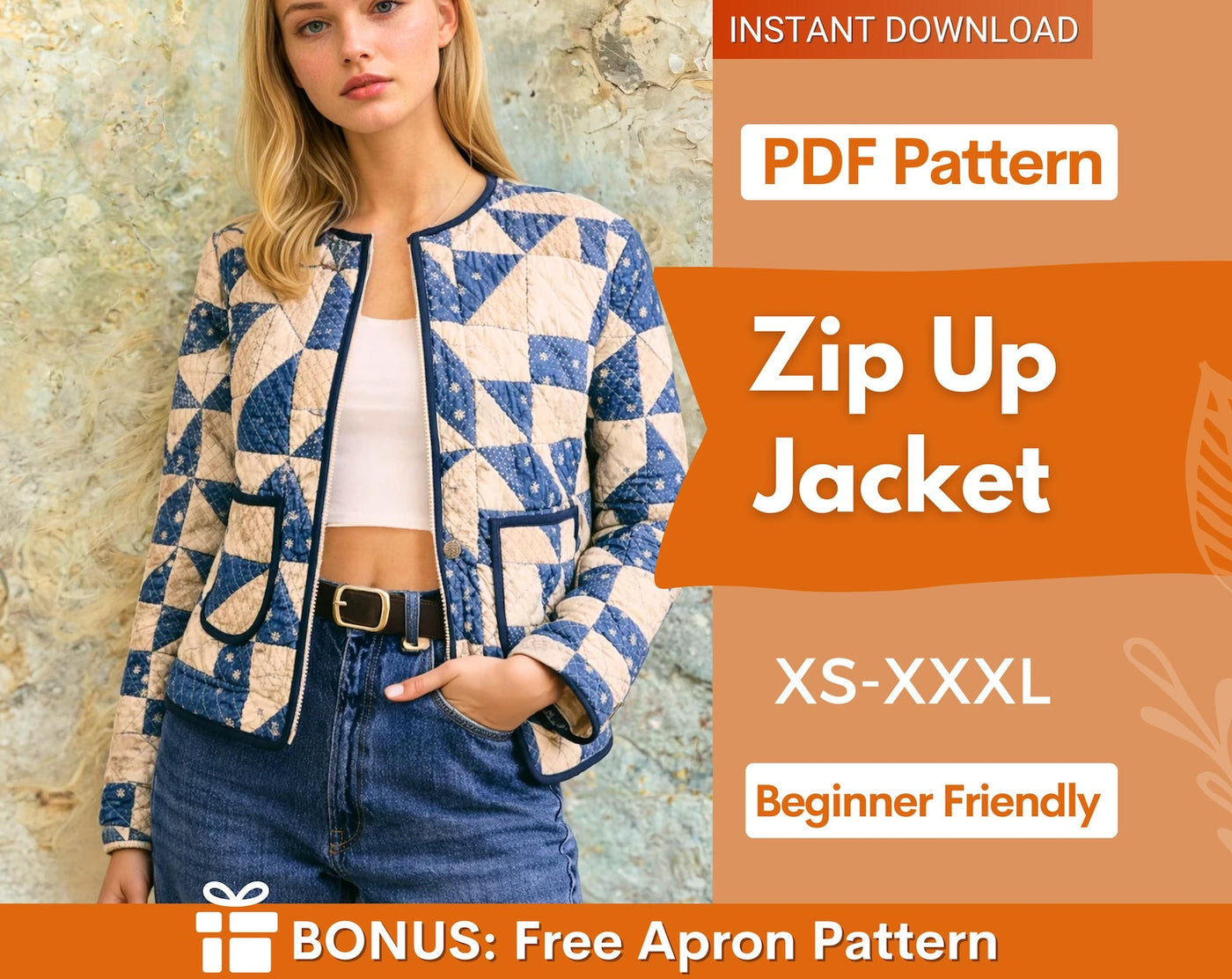 Zip Up Jacket Sewing Pattern | Women Jacket Pattern | Sewing Patterns | Coat Pattern | Women Sewing Pattern, Beginner Jacket