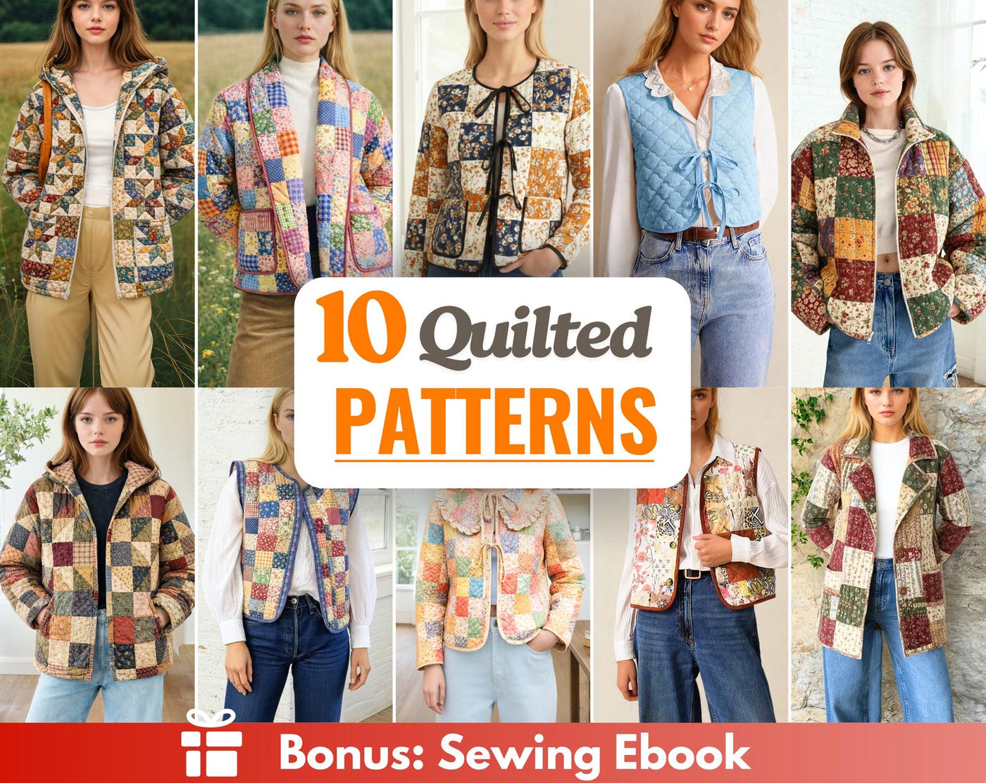 Quilted Sewing Patterns Bundle | Women Sewing Patterns | Jacket Sewing Pattern | Vest Pattern | Patchwork Patterns | Coat