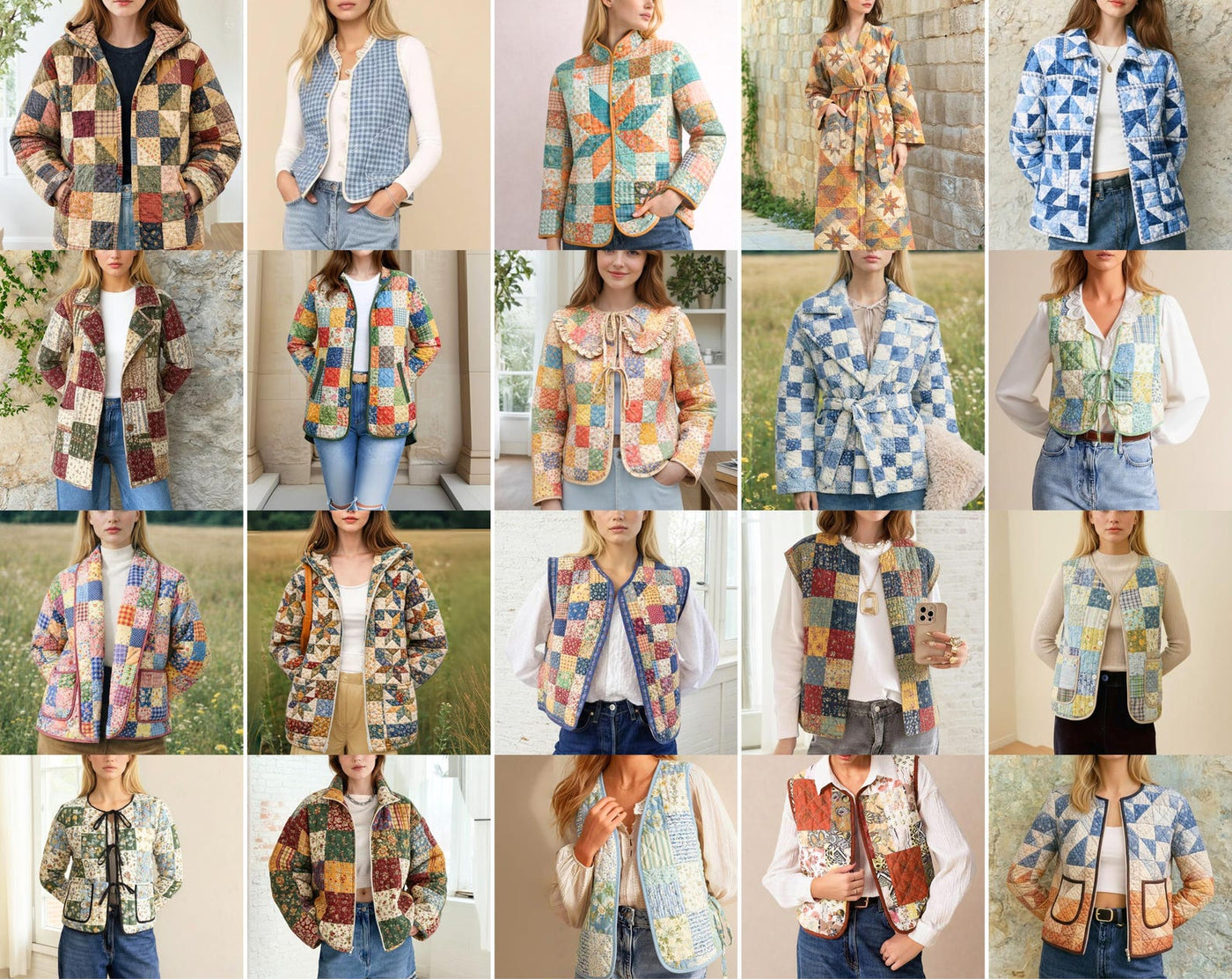 20 Quilted Sewing Patterns Bundle | Women Sewing Patterns | Jacket Sewing Pattern | Vest Pattern | Patchwork Patterns | Coat