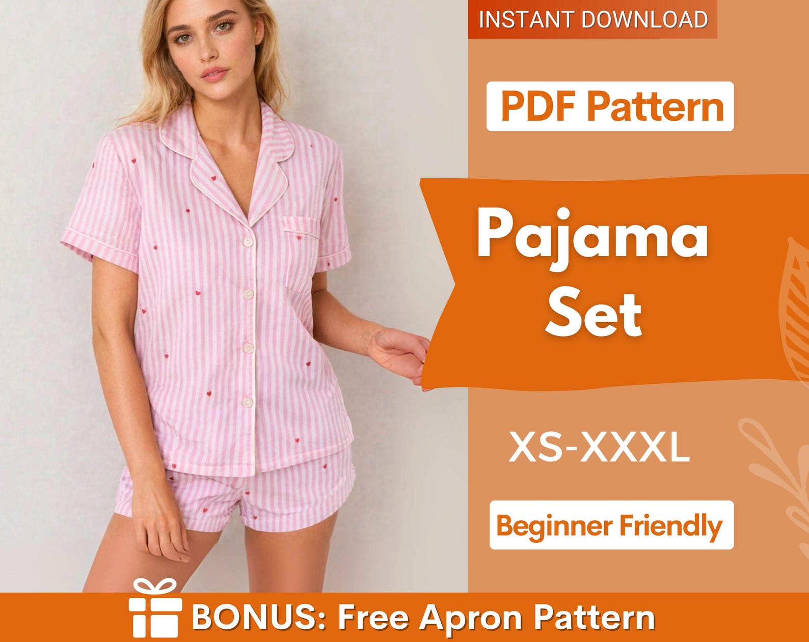 Pajama Set Sewing Pattern | Pajama Top and Shorts Pattern | Women Sewing Pattern, Easy Pajama Pattern | Beginner Sewing
