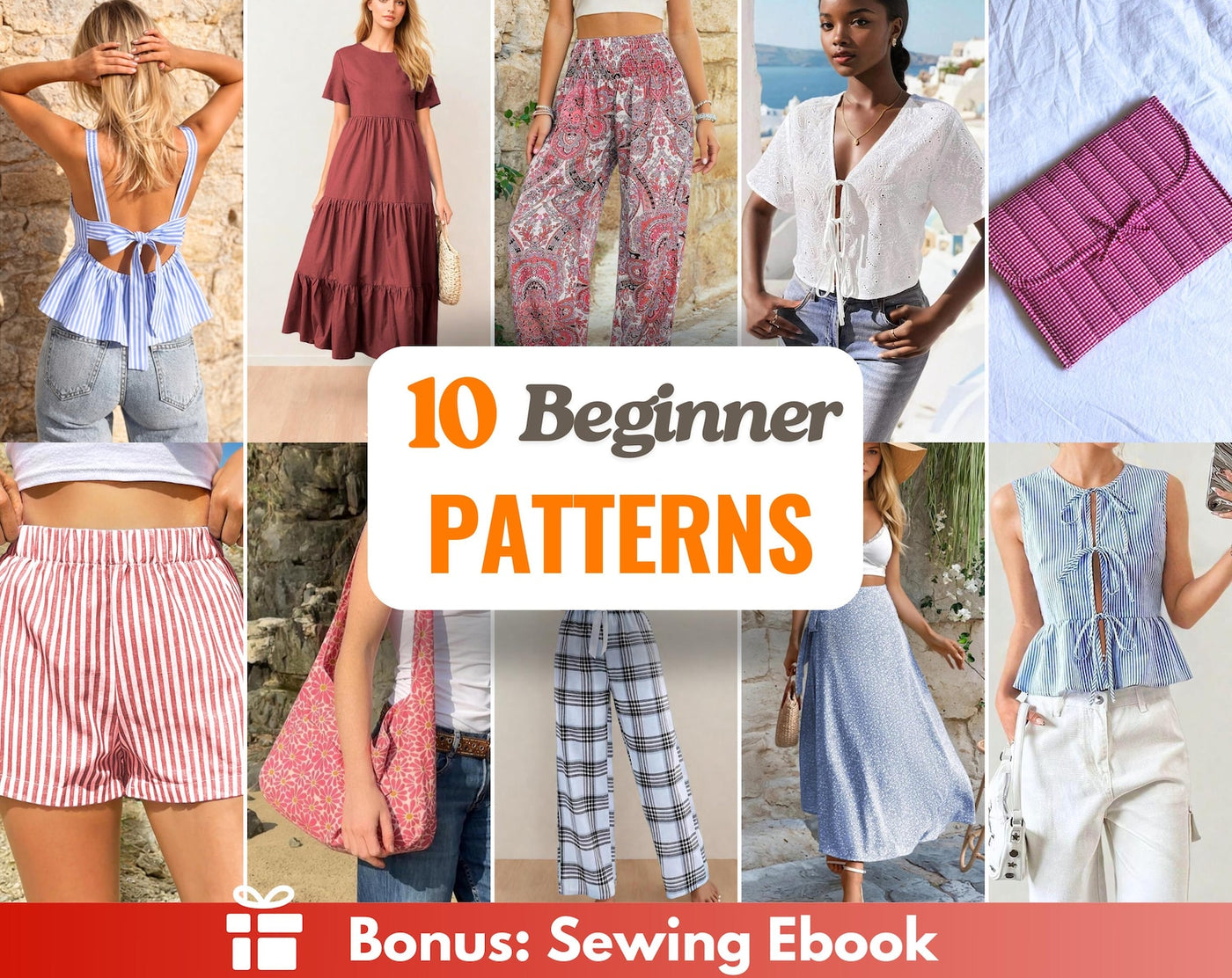 Beginner Sewing Patterns Bundle +10 | Easy Sewing Patterns | Women Sewing Patterns | Beginner Sewing | Dress Top Skirt Pants