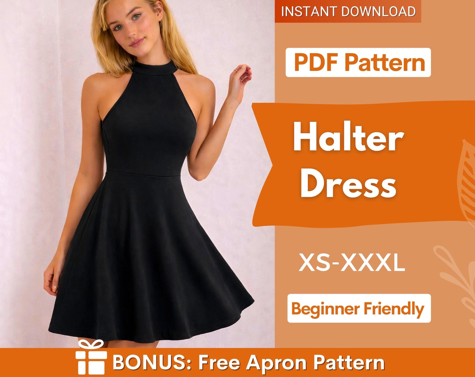 Halter Dress Sewing Pattern | Dress Pattern | Sewing Patterns | Women Patterns | Prom Dress | Summer Dress | Easy Dress