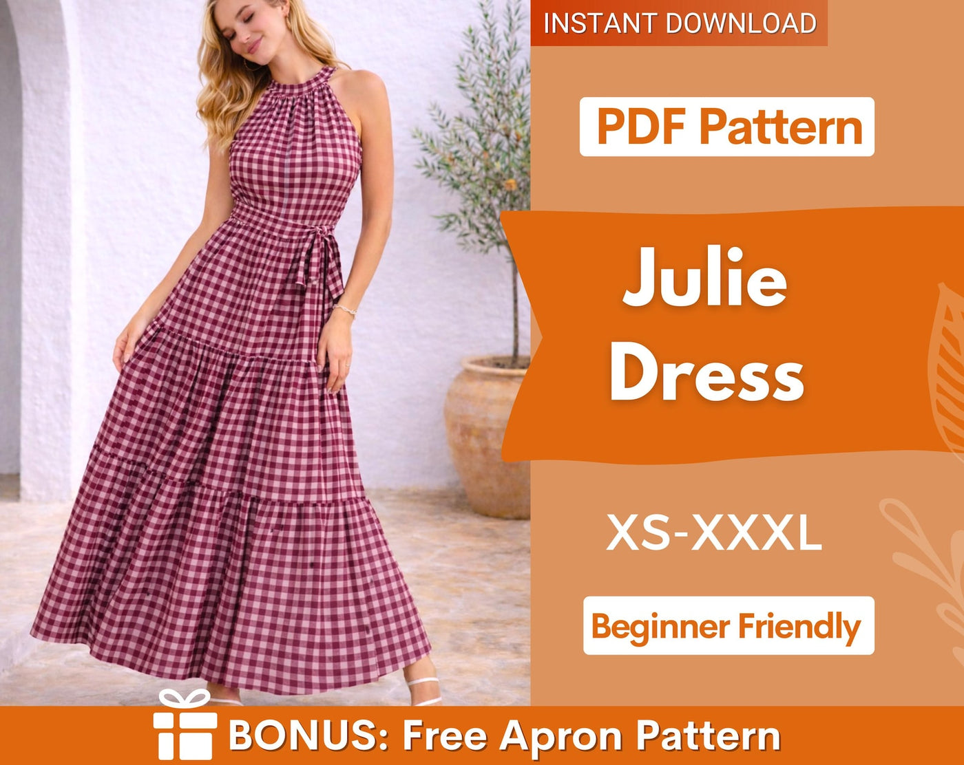 Maxi Dress Sewing Pattern | Halter Neck Dress | Prom Dress Sewing Pattern | Women Sewing Pattern | Summer Dress | Sewing