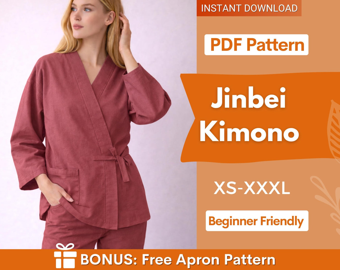 Jinbei Sewing Pattern for Women, Kimono Sewing Pattern, Kimono Pattern, Sewing Pattern for Women, Women Shirt Pattern, Robe