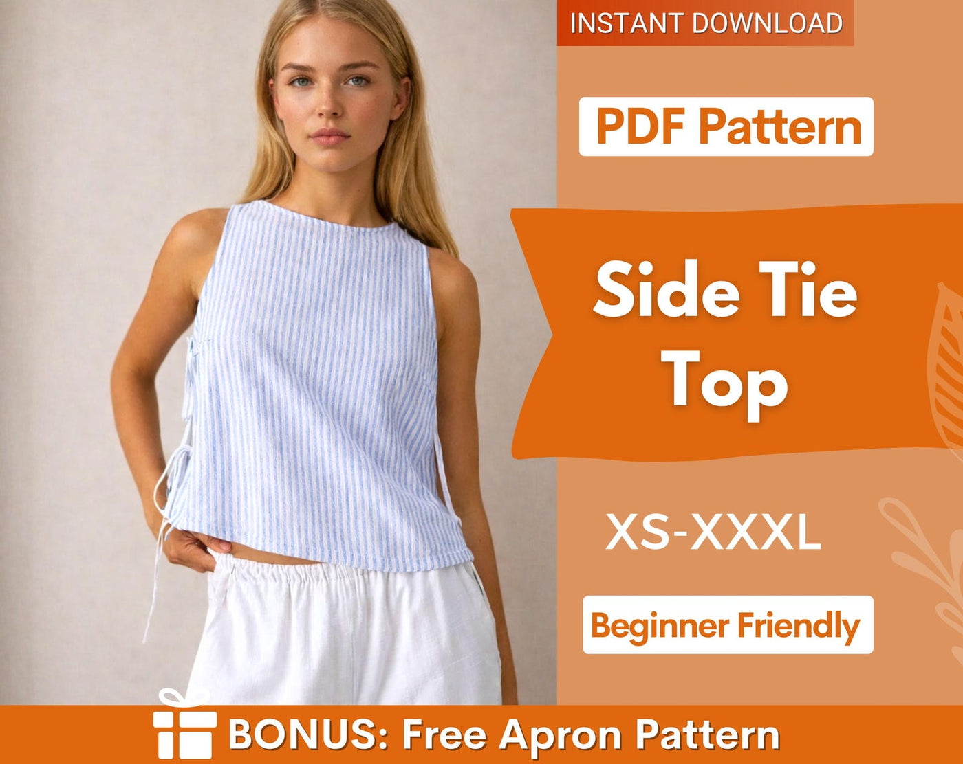 Side Tie Top Sewing Pattern | Women Sewing Pattern | Crop Top Pattern | Summer Tie Top Pattern | Sewing Patterns Top | Tank