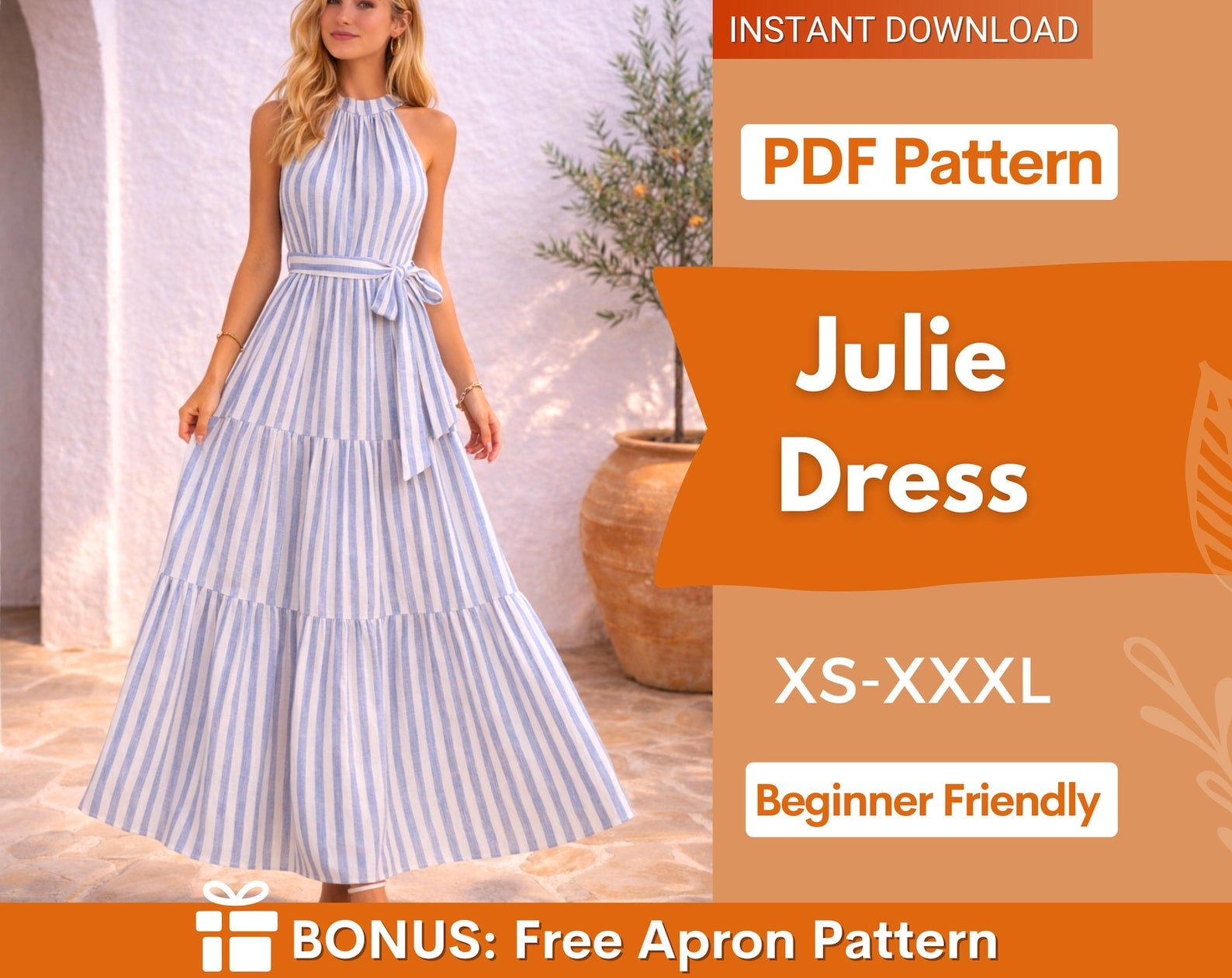 Julie Maxi Dress Sewing Pattern | Halter Neck Dress | Prom Dress Sewing Pattern | Women Sewing Pattern | Summer Dress |