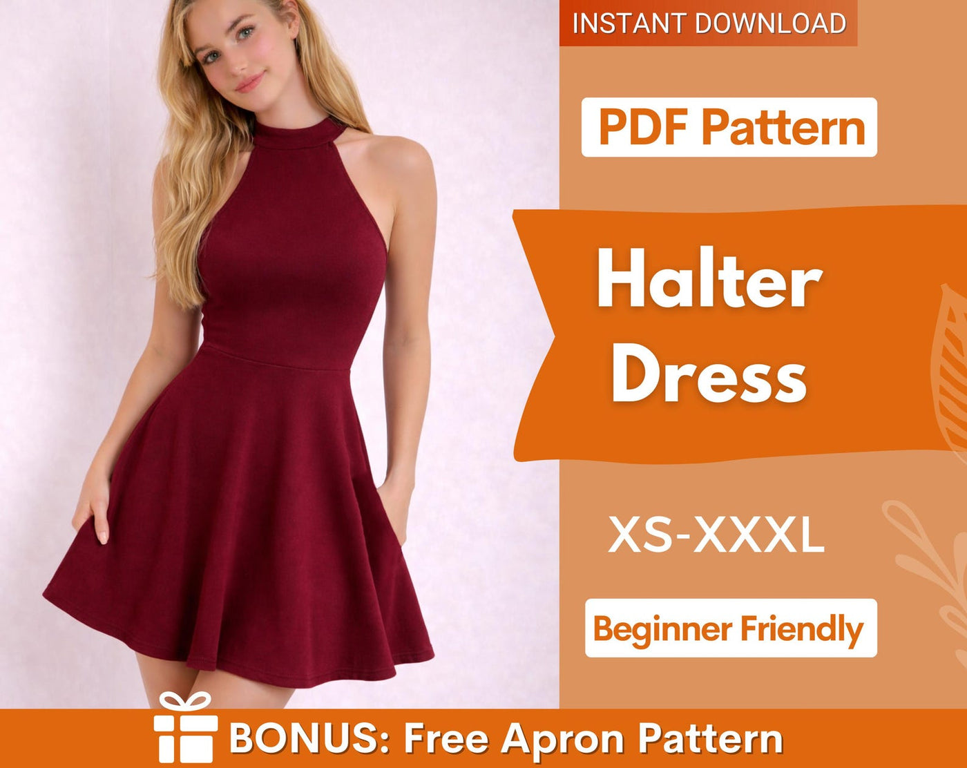 Halter Dress Pattern | Dress Pattern | Sewing Patterns | Women Patterns | Prom Dress | Summer Dress | Easy Dress Pattern