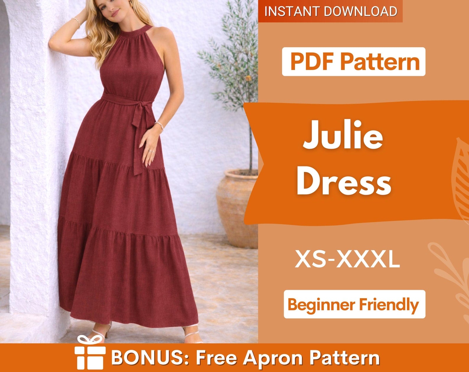 Dress Sewing Pattern | Maxi Halter Neck Dress | Prom Dress Sewing Pattern | Women Sewing Pattern | Summer Dress | Sewing