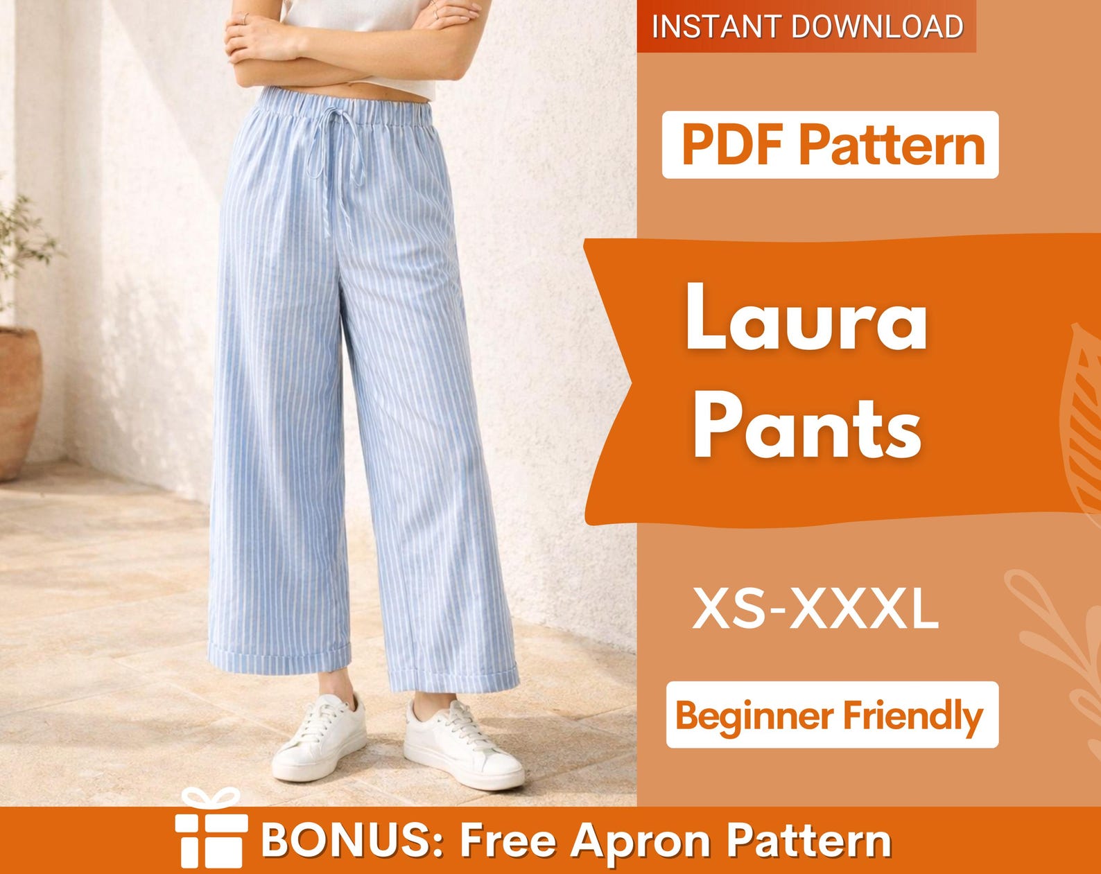 Laura Pants Sewing Pattern | Wide Leg Pants Pattern | Crop Pants Pattern | Sewing Patterns | Women Pattern Pants Trousers |