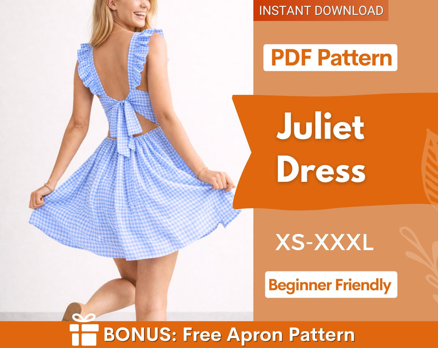 Juliet Dress Sewing Pattern | Summer Dress | Back Tie Dress Sewing Pattern | Women Dress Pattern | Sewing Patterns for Women