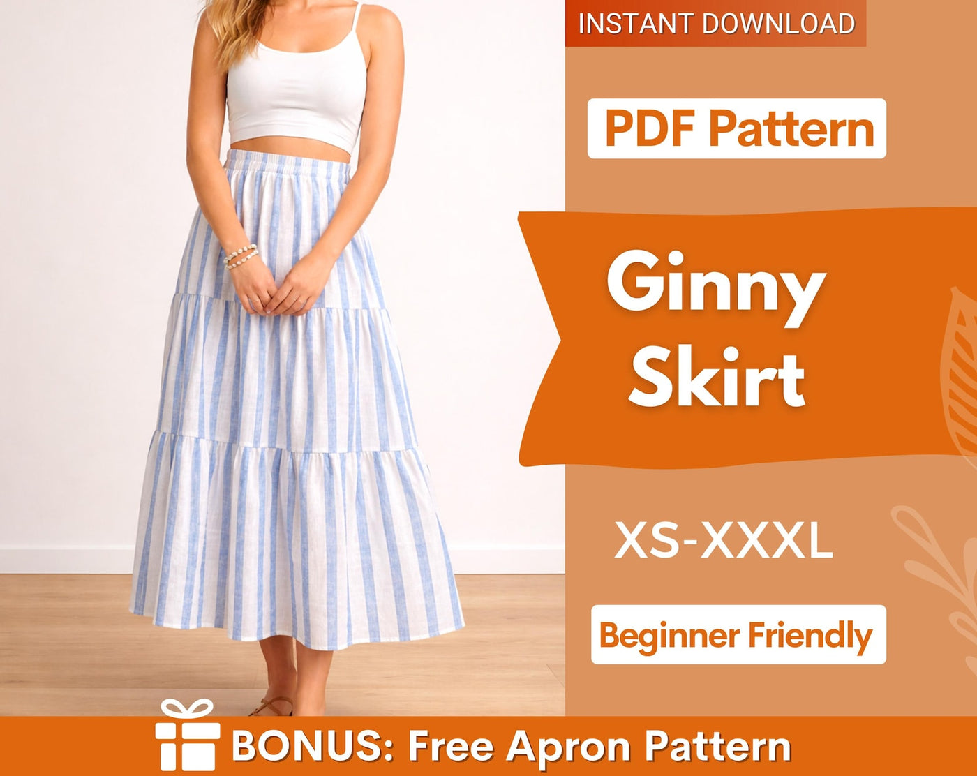 Ginny Tiered Maxi Skirt Sewing Pattern | Skirt Pattern | Women Skirt Pattern | Sewing Patterns | Women Sewing Pattern, Long