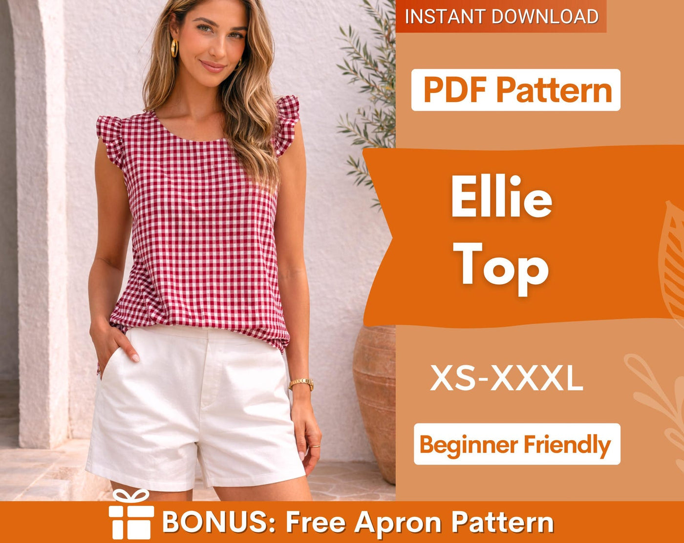 Ellie Top Sewing Pattern, Women Sewing Pattern, Back Tie Top Pattern, Blouse Pattern, Summer Top, Tie Top, Blouse Top Pattern