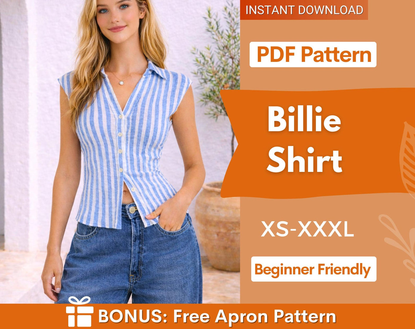 Billie Shirt Sewing Pattern, Button Up Shirt Pattern, Fitted Shirt Pattern, Sewing patterns Women, Summer Top Pattern, Shirt