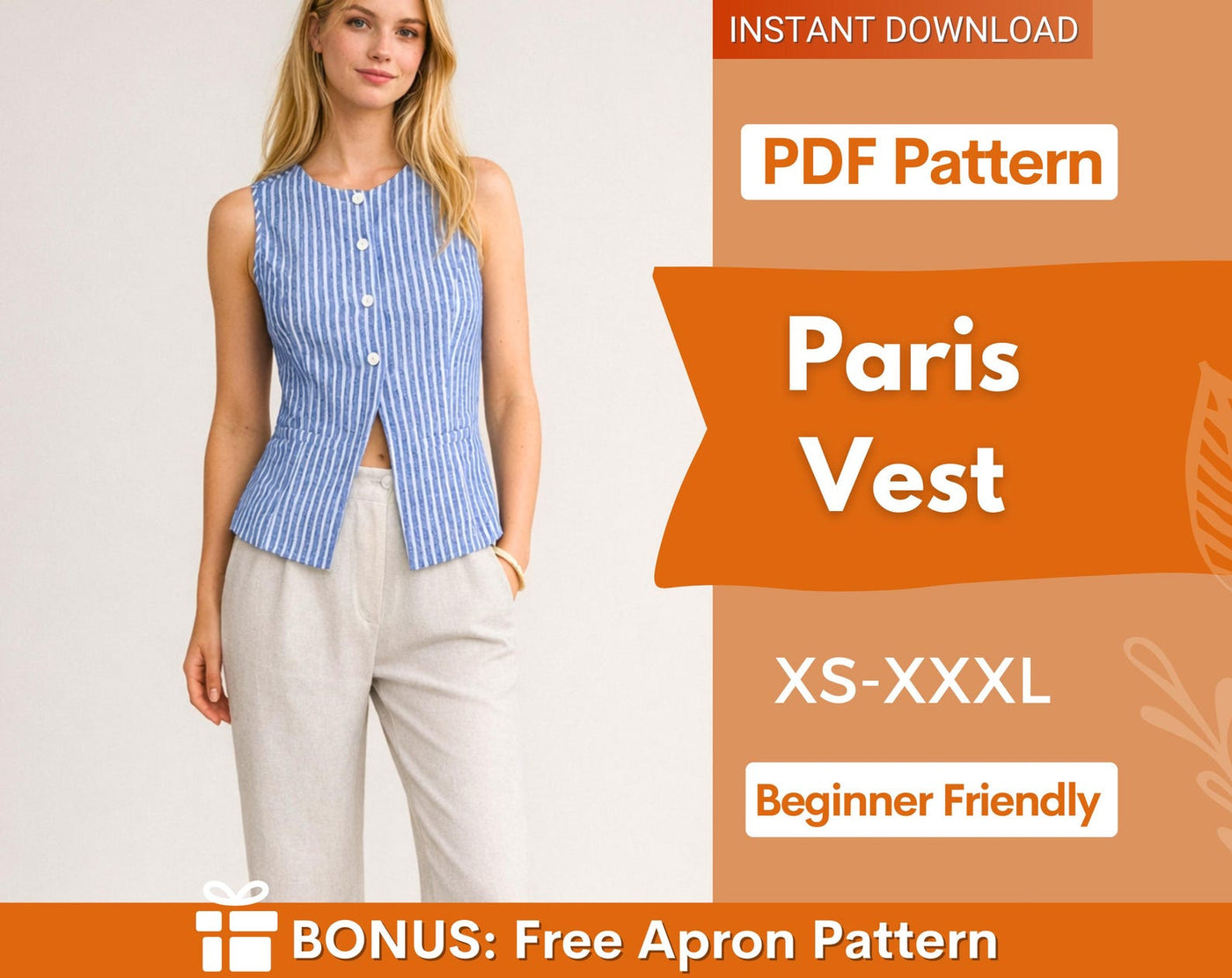 Paris Vest Sewing Pattern, Vest Pattern, Sewing Patterns Women, Suit Vest, Button Up Top, Top Sewing Pattern for Women, Women