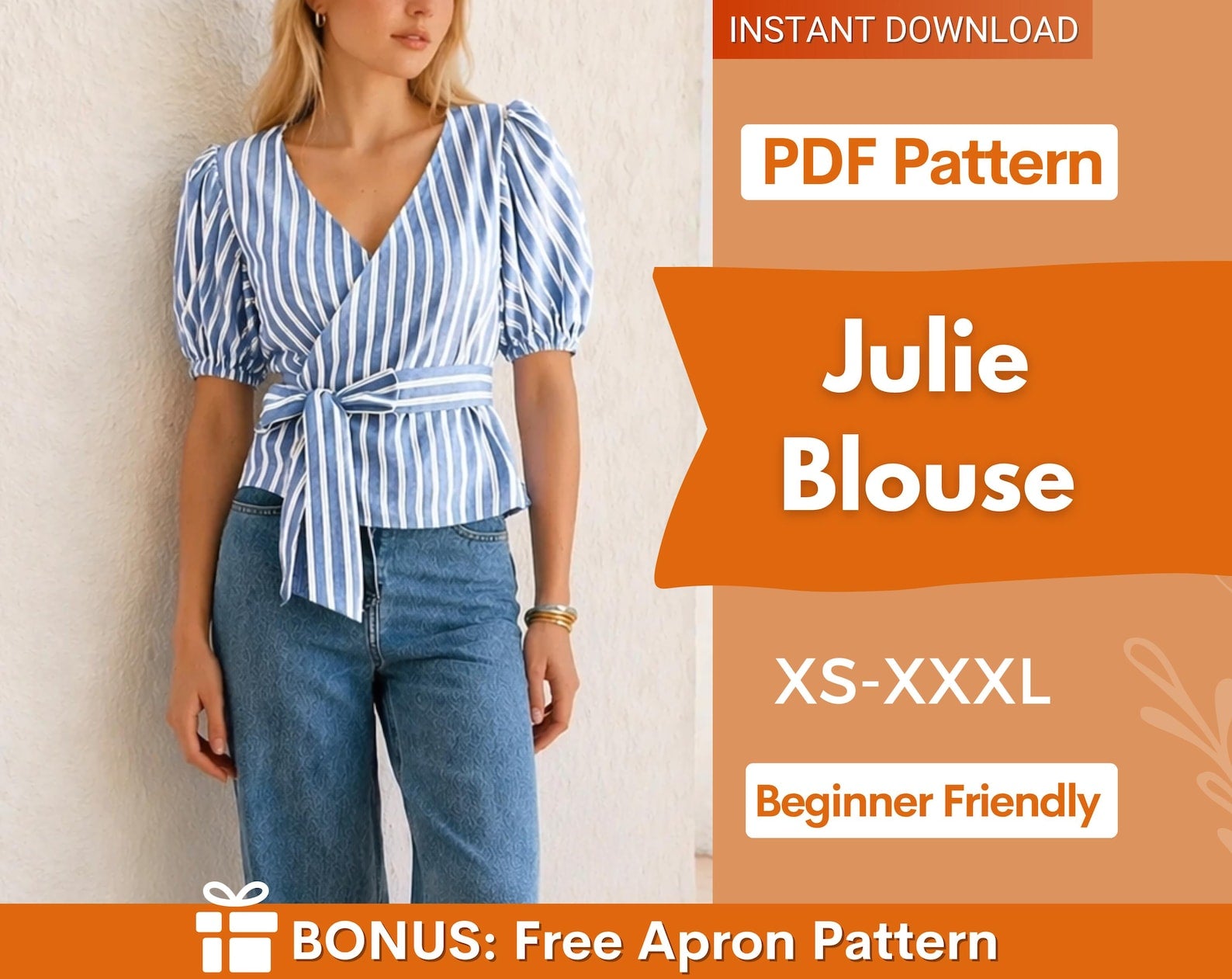 Wrap Top Sewing Pattern | Top Pattern | Women Sewing Pattern | Blouse Pattern | Sewing Patterns Women Blouse | Tie Top Blouse