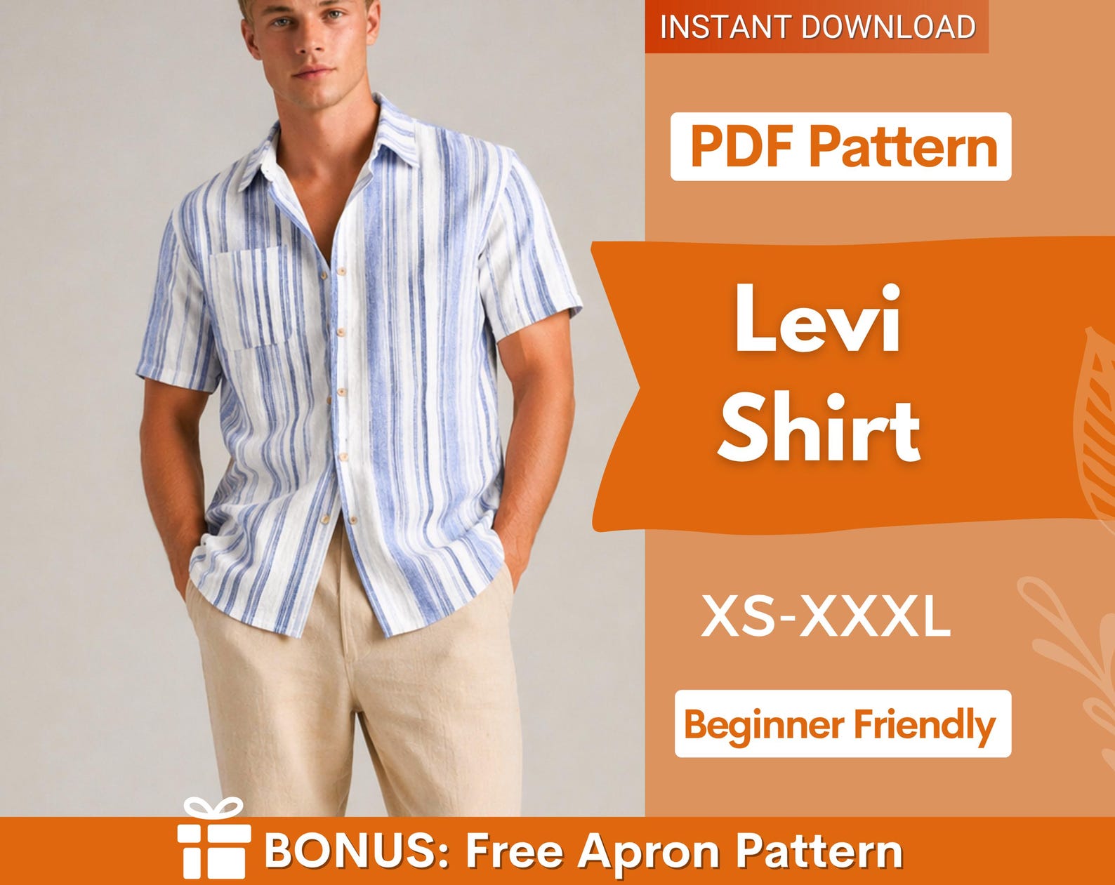 Men Shirt Sewing Pattern, Hawaiian Shirt Pattern, Sewing Pattern for Men, Shirt Pattern, Men's PDF Pattern shirt, Short