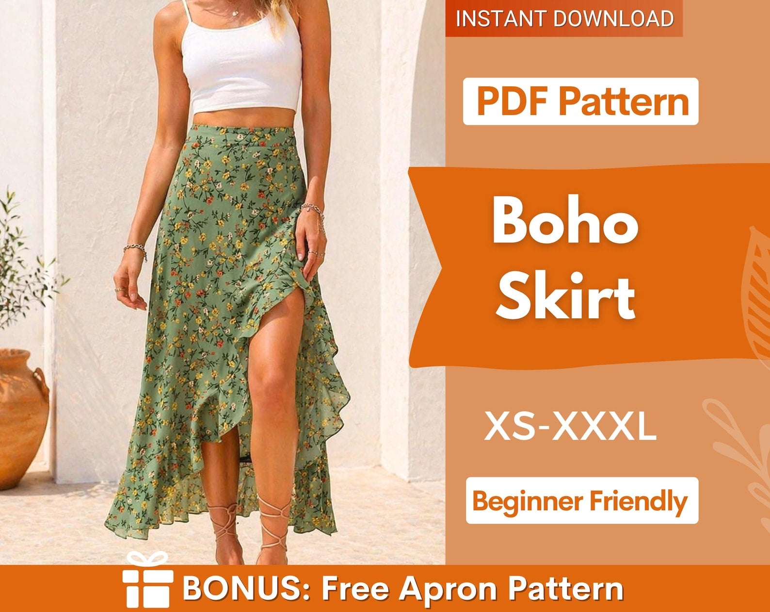 Summer Skirt Pattern | Skirt Sewing Pattern | Women Sewing Pattern | Sewing Patterns | Summer Skirt Sewing pattern | Ruffle