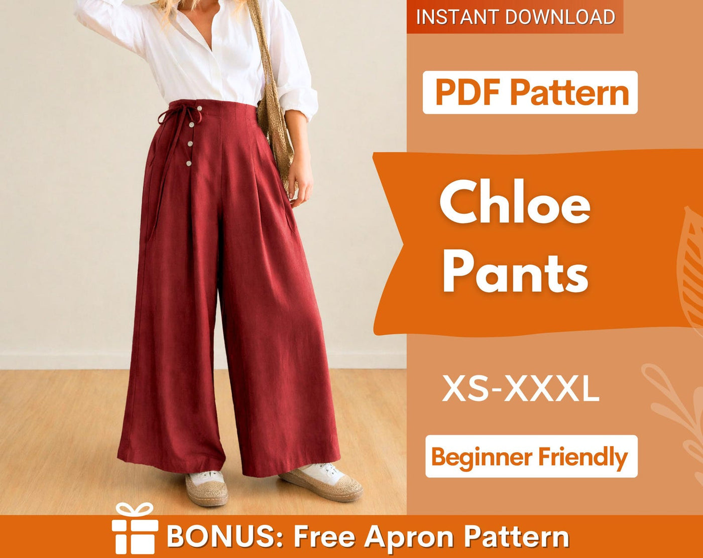 Pants Sewing Pattern for Women | Sewing Patterns | Trousers Pattern | Wide Leg Pants Pattern | Sewing Pattern Women Pants