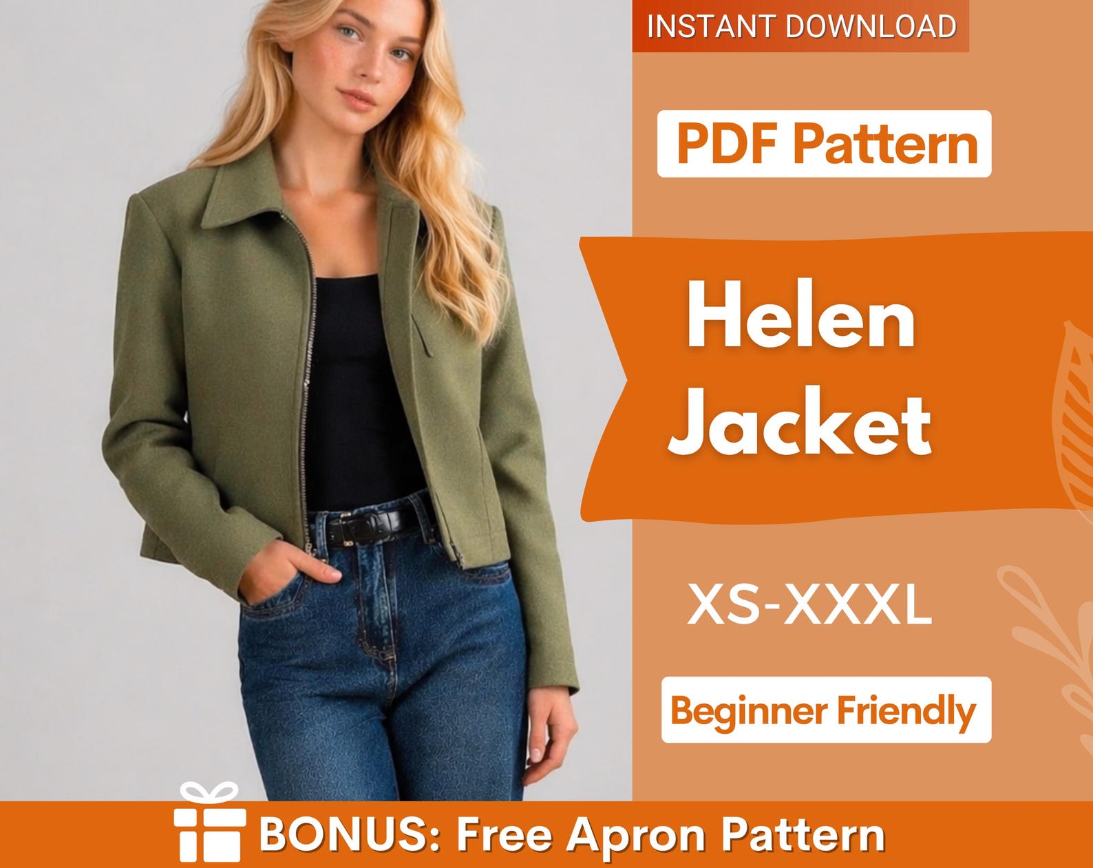Jacket Pattern for Women, Zip Up Jacket Pattern, Women Jacket Sewing Pattern, Crop Jacket, Short Jacket, Women Sewing Pattern