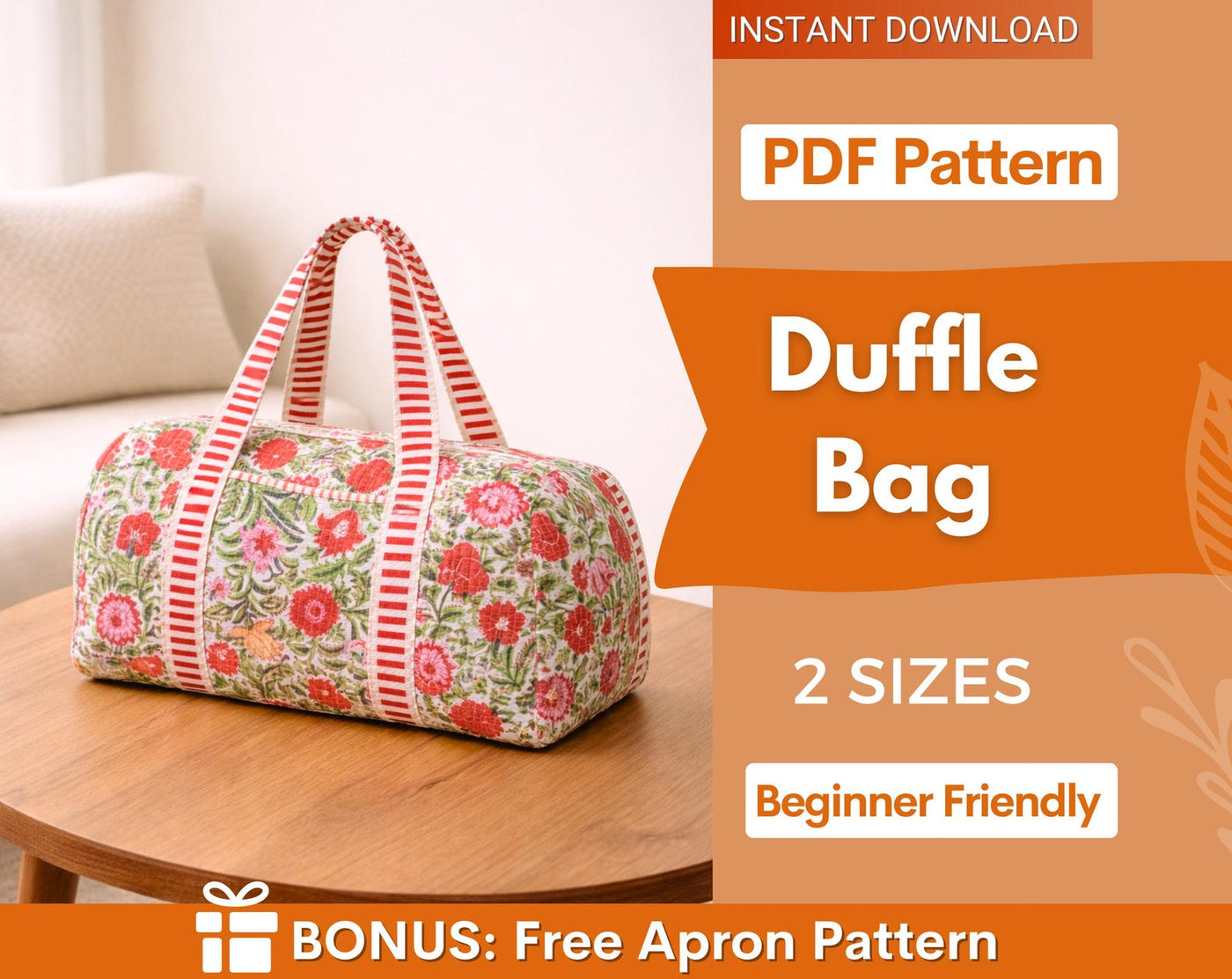 Duffle Bag Sewing Pattern | Bag Sewing Pattern | Beginner Pattern | Travel Bag Pattern | Large Bag Pattern | Beginner Bag