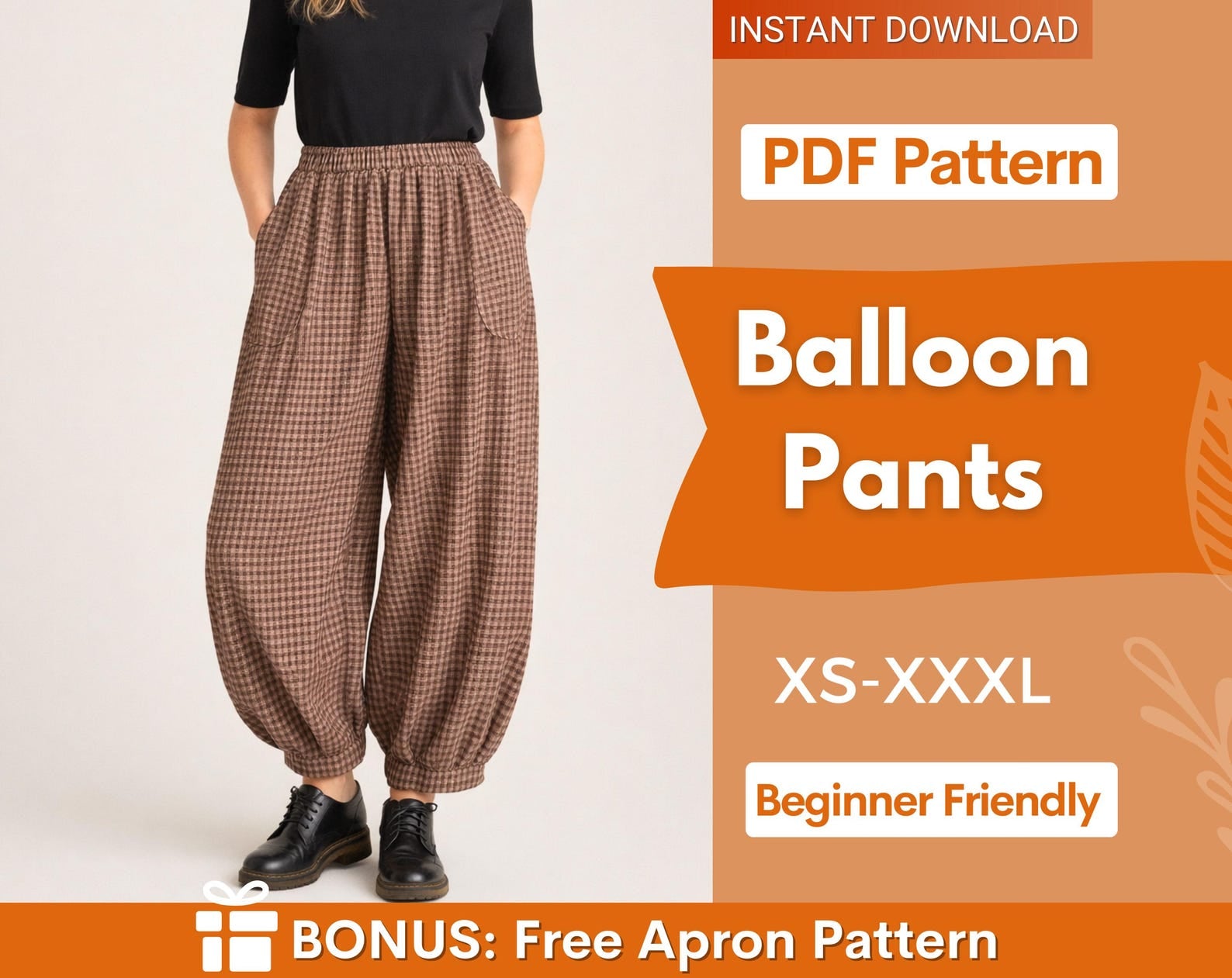 Pants Sewing Pattern, Barrel Leg Pants Pattern, Balloon Pants, Wide Leg Pants Sewig Pattern, Women Sewing Pattern Pants