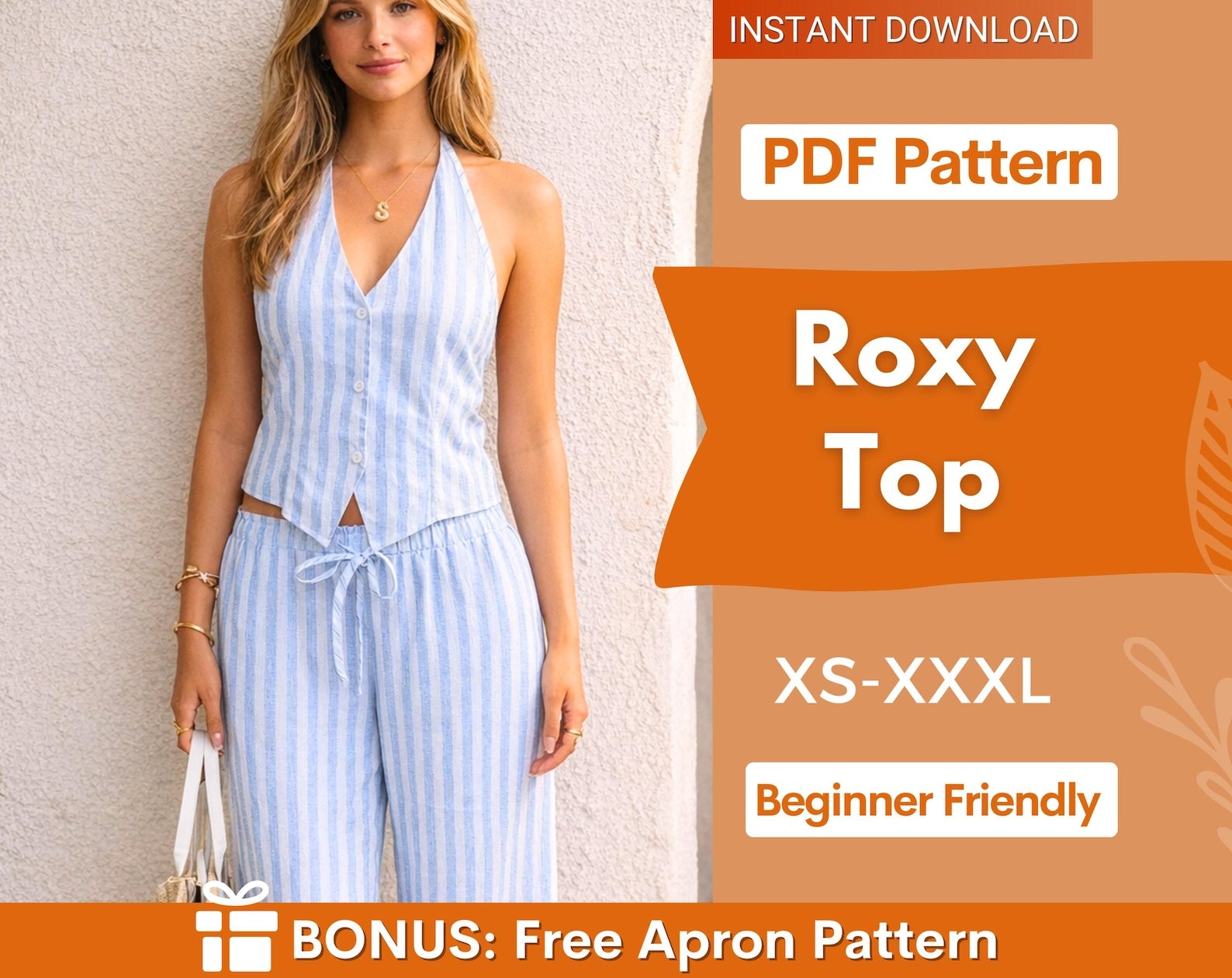Roxy Top Sewing Pattern | Back Tie Top Sewing Pattern | Halter Top Pattern | Sewing Pattern Women | Tie Top Pattern | Easy