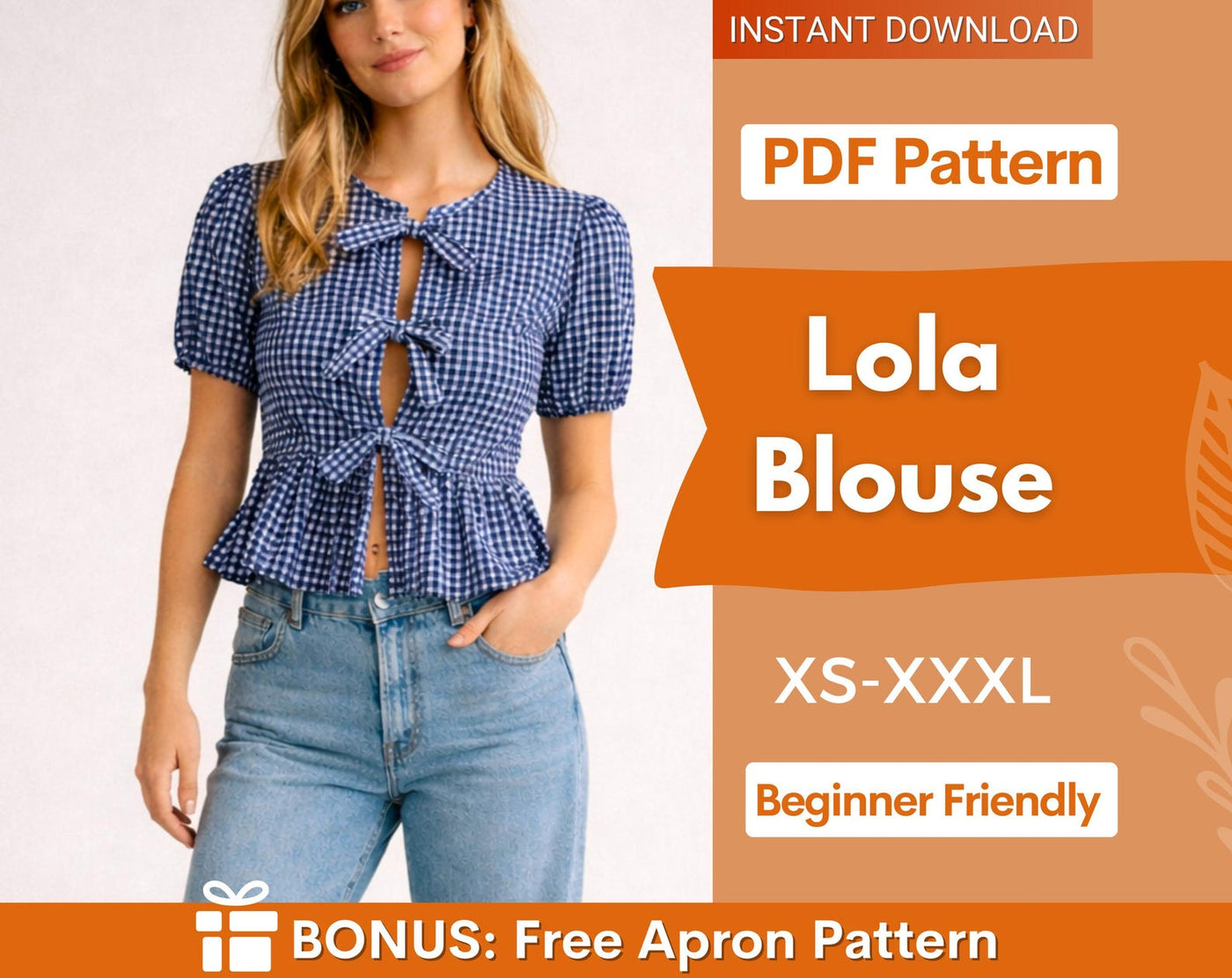 Lola Blouse Sewing Pattern | Peplum Top Pattern | Blouse Pattern | Front Tie Top Pattern | Sewing Patterns for Beginner Top |