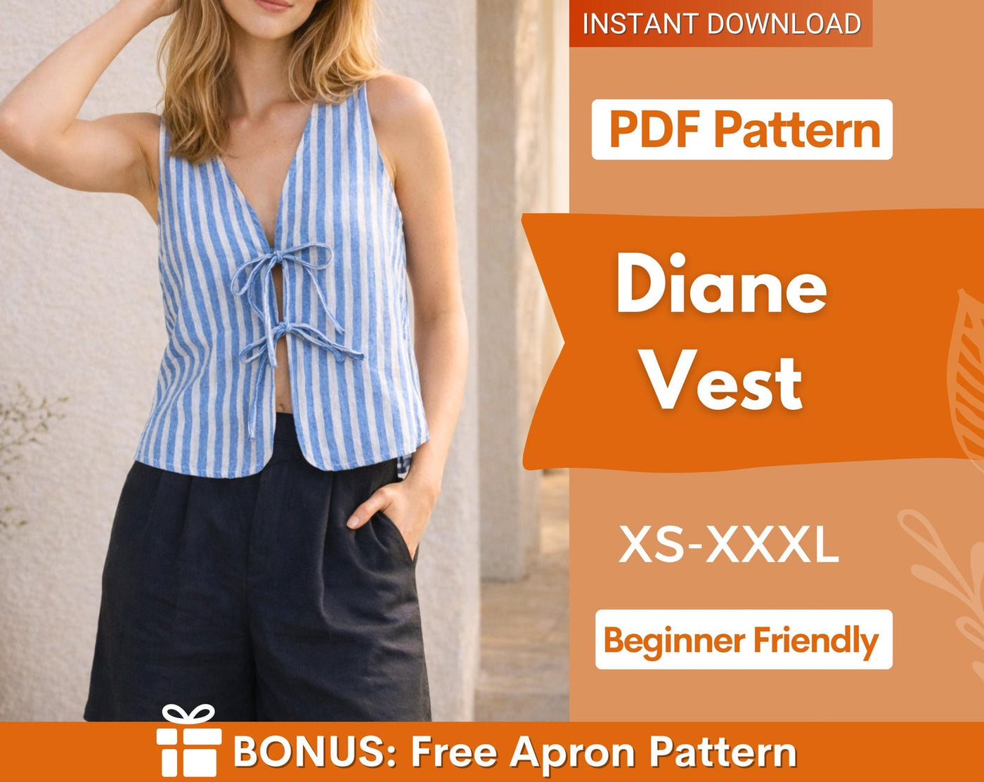 Diane Front Tie Vest Pattern | Tie Top Sewing Pattern | Vest Pattern | Top sewing pattern | Women Sewing Patterns | Beginner