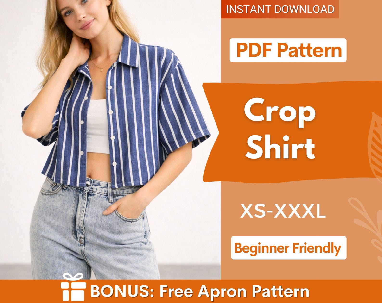 Crop Shirt Pattern, Women Shirt Pattern, Short Shirt Pattern, Sewing Pattern, Women Sewing pattern, Shirt Pattern, Beginner