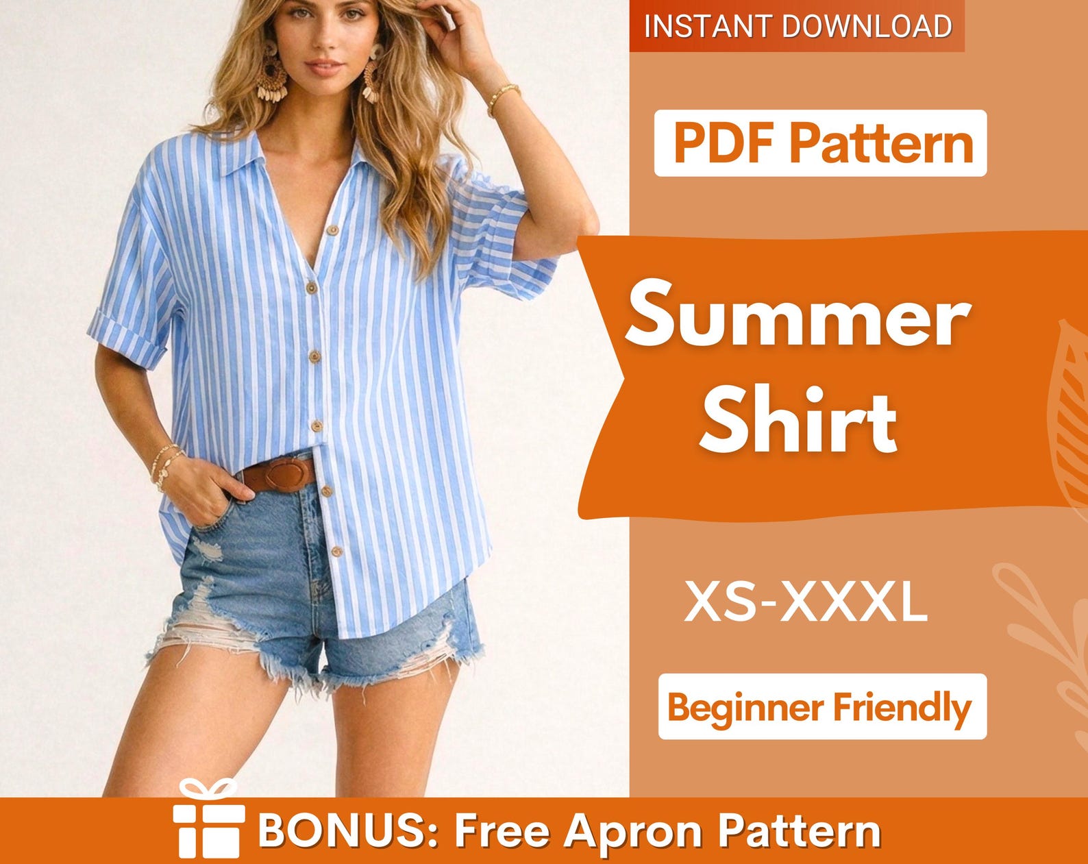 Summer Shirt Sewing Pattern, Shirt Pattern, Short Sleeve Shirt Pattern, Sewing Pattern, Women Sewing pattern, Beginner Sewing