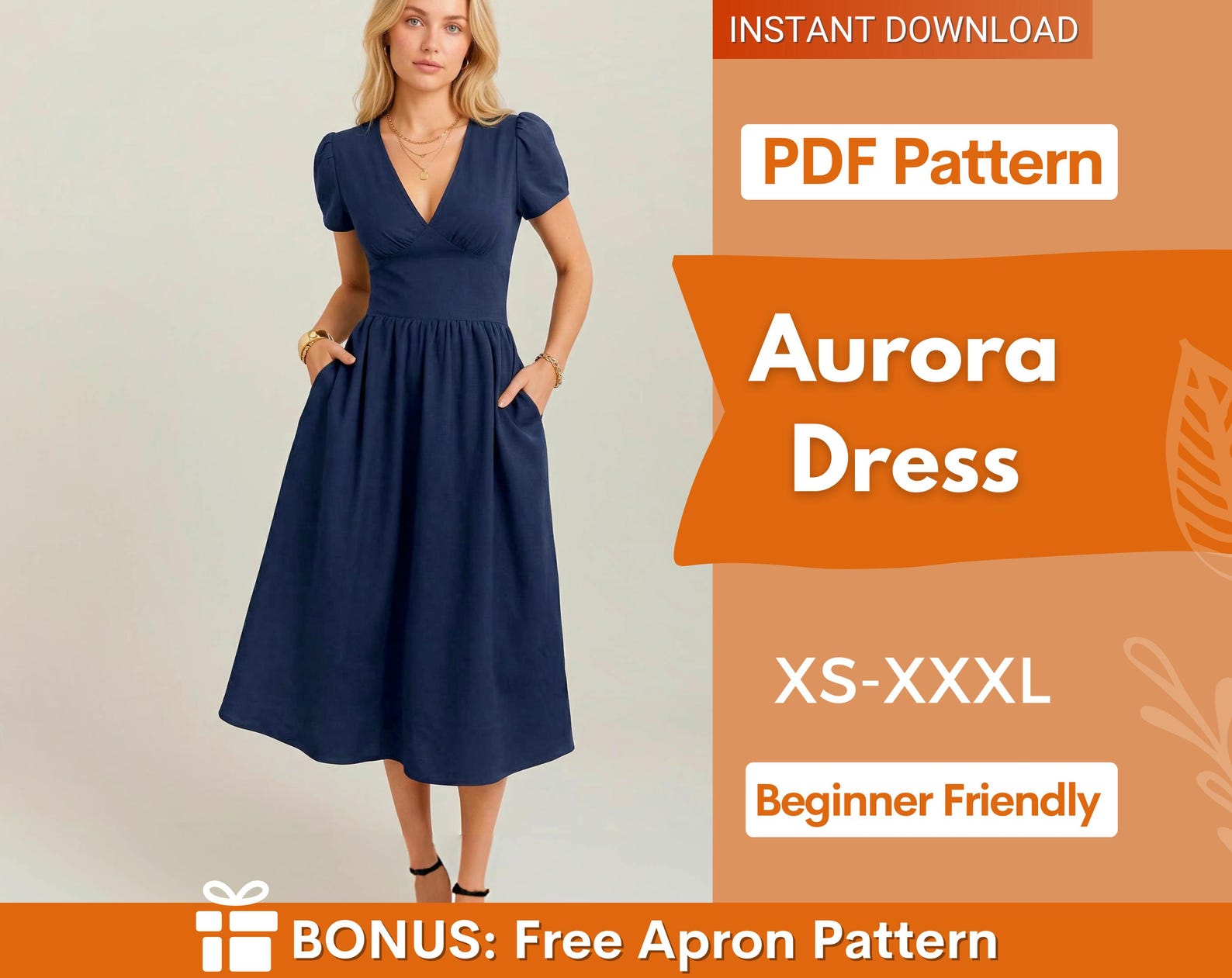 Aurora Dress Sewing Pattern | Dress with Pockets | Linen Dress Sewing Pattern | Women Patterns | Summer Dress | Halter Women