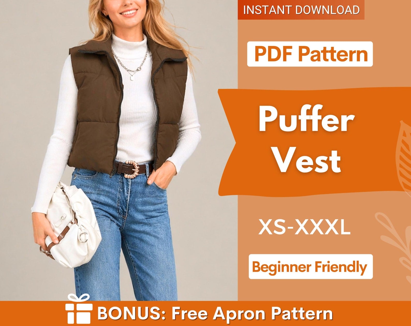 Puffer Vest Sewing Pattern | Puffer Vest | Jacket Pattern | Sewing Pattern Puffer Vest | Coat Sewing Pattern, Vest Jacket