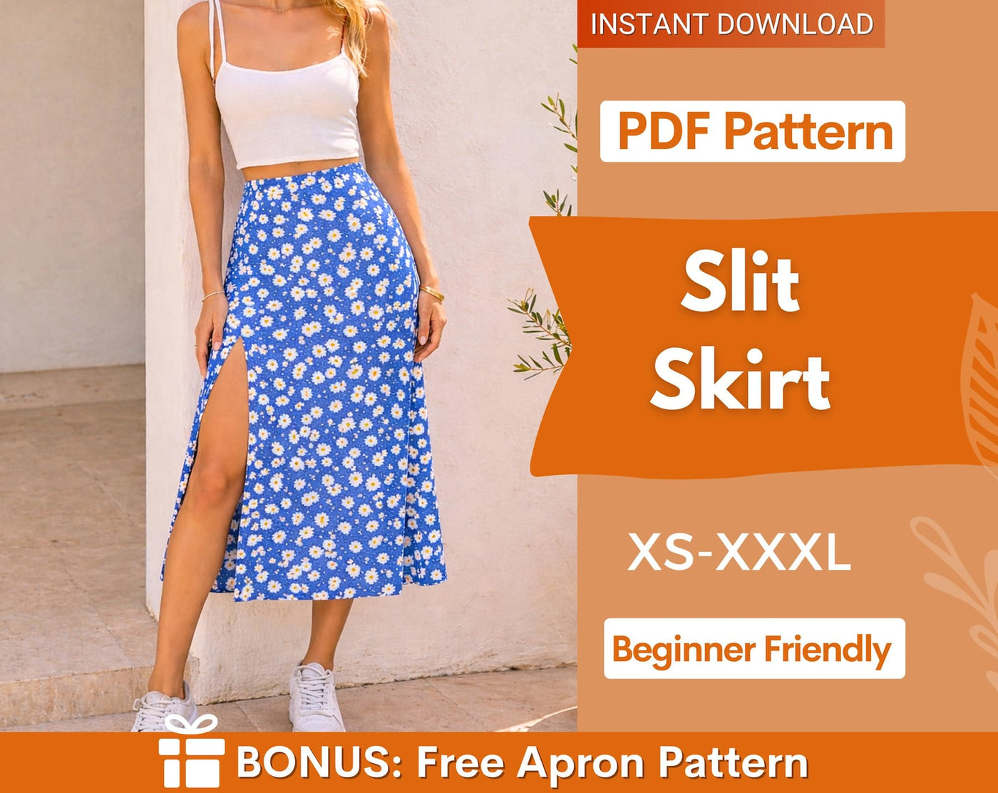 Easy Skirt Pattern | Slit skirt pattern | Women Sewing Pattern | Sewing Patterns | Summer Skirt Sewing pattern | Midi Skirt
